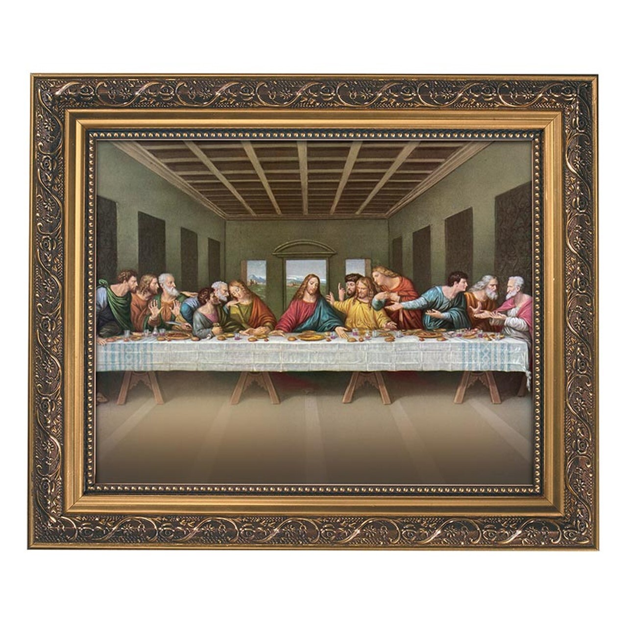 #The Last Supper Framed Print Under Glass With Gold Finish Frame 12.5