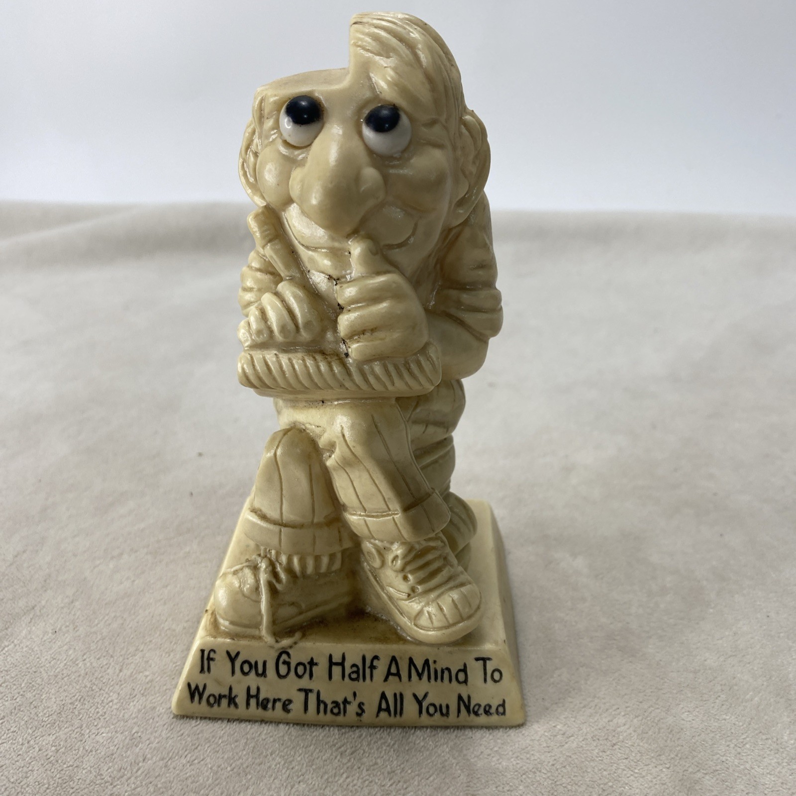 Wallace Berrie Co Figurine Statue USA 1973 Vintage Work Funny Half A Mind 9088