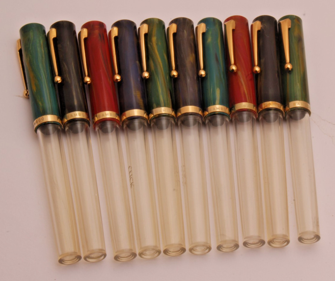 SET OF 10 Click Transparent Barrel Eyedropper Fountain Pen Marble Cap Medium Nib