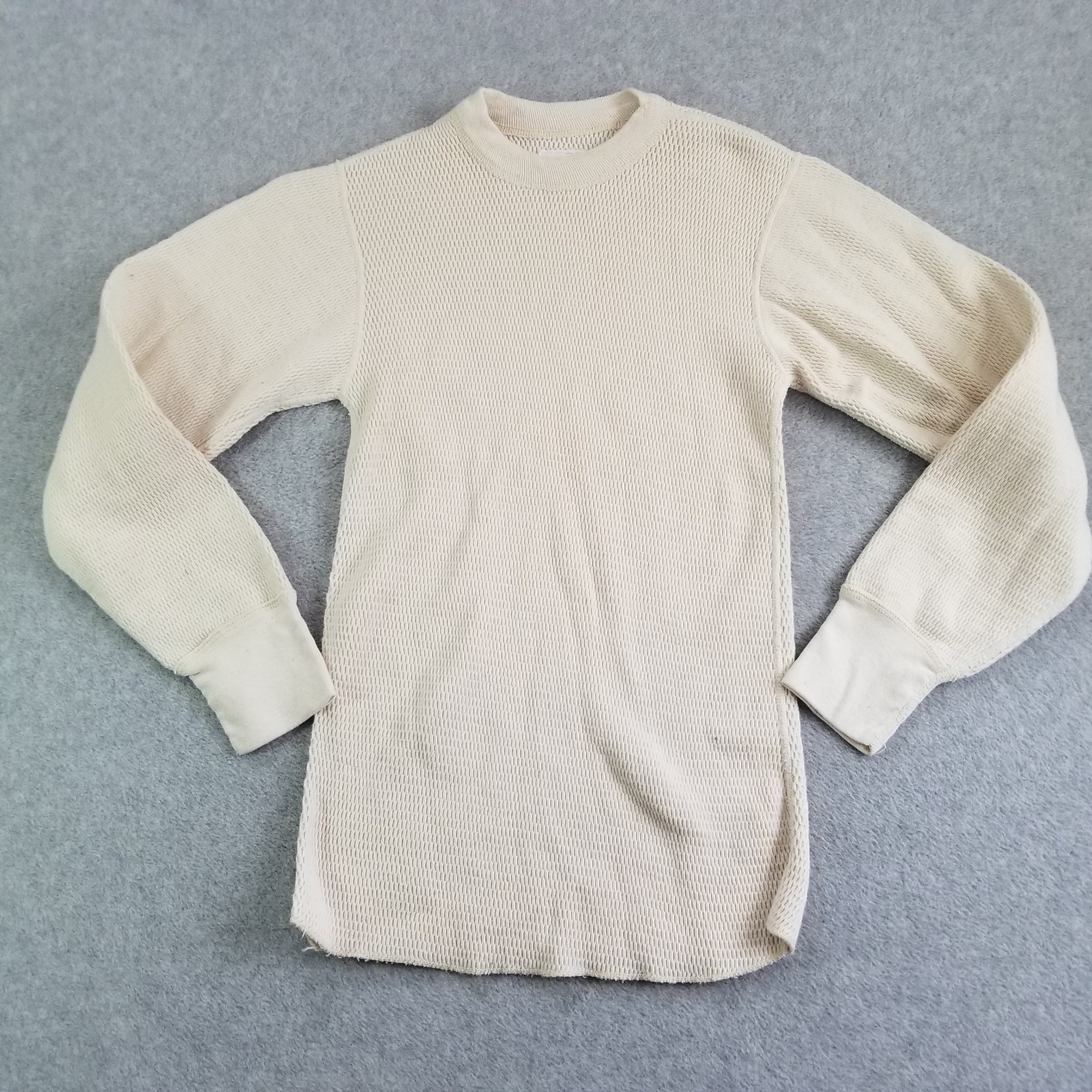 VTG 80s USGI Waffle Knit Shirt Mens Small Cream Military Thermal Corp Lally Mfg