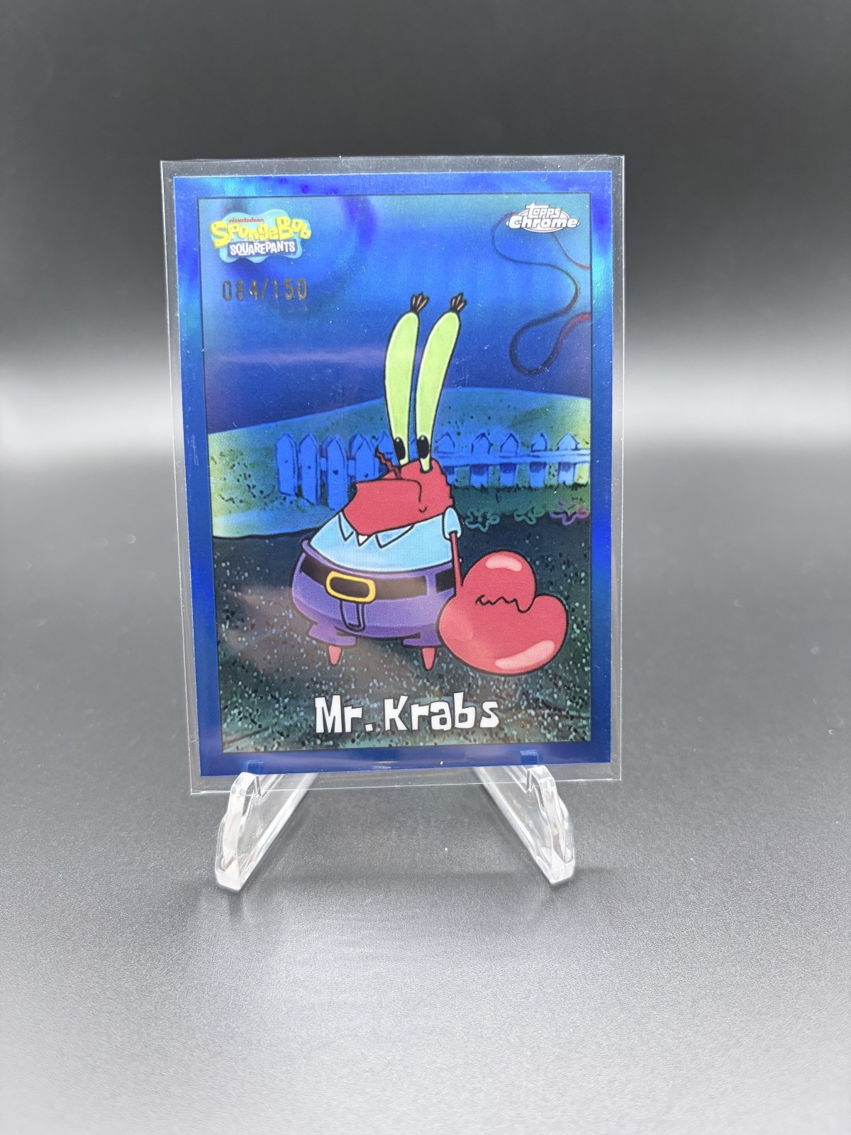 2025 TOPPS CHROME SPONGEBOB 25TH ANNIVERSARY BLUE REFRACTOR MR. KRABS /150
