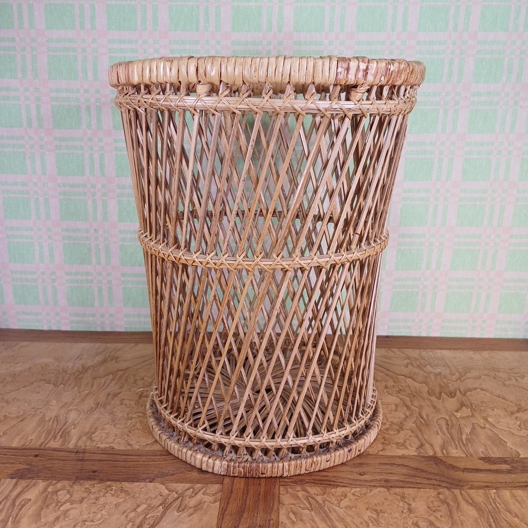 VTG 1970s Boho Hippie Buri Wicker Basket Planter Wastebasket 14.5\
