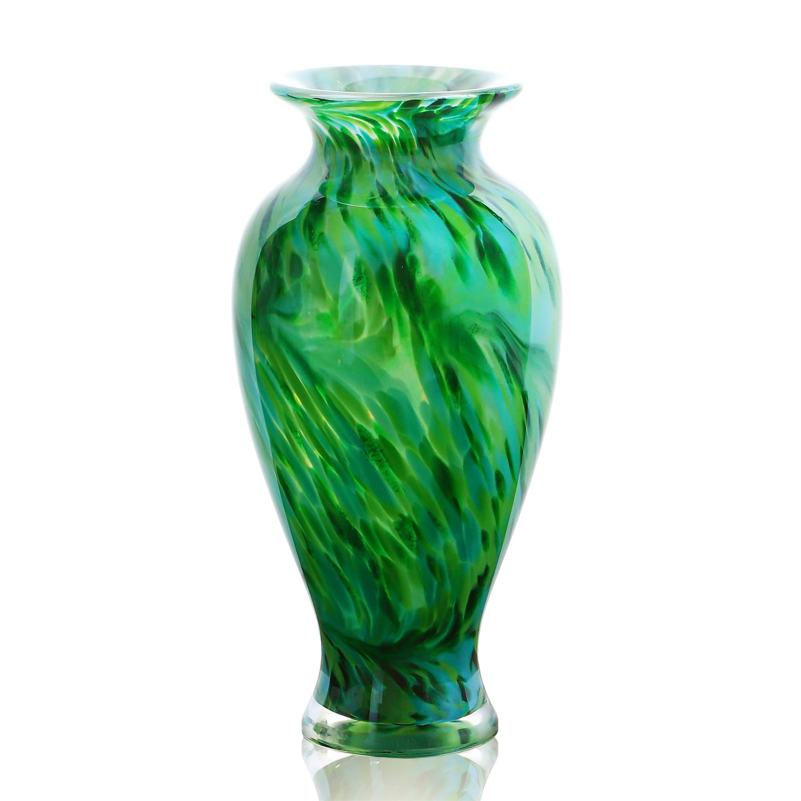 QFkris Hand Blown Green Classic Glass Flower Vase 11.5Inch