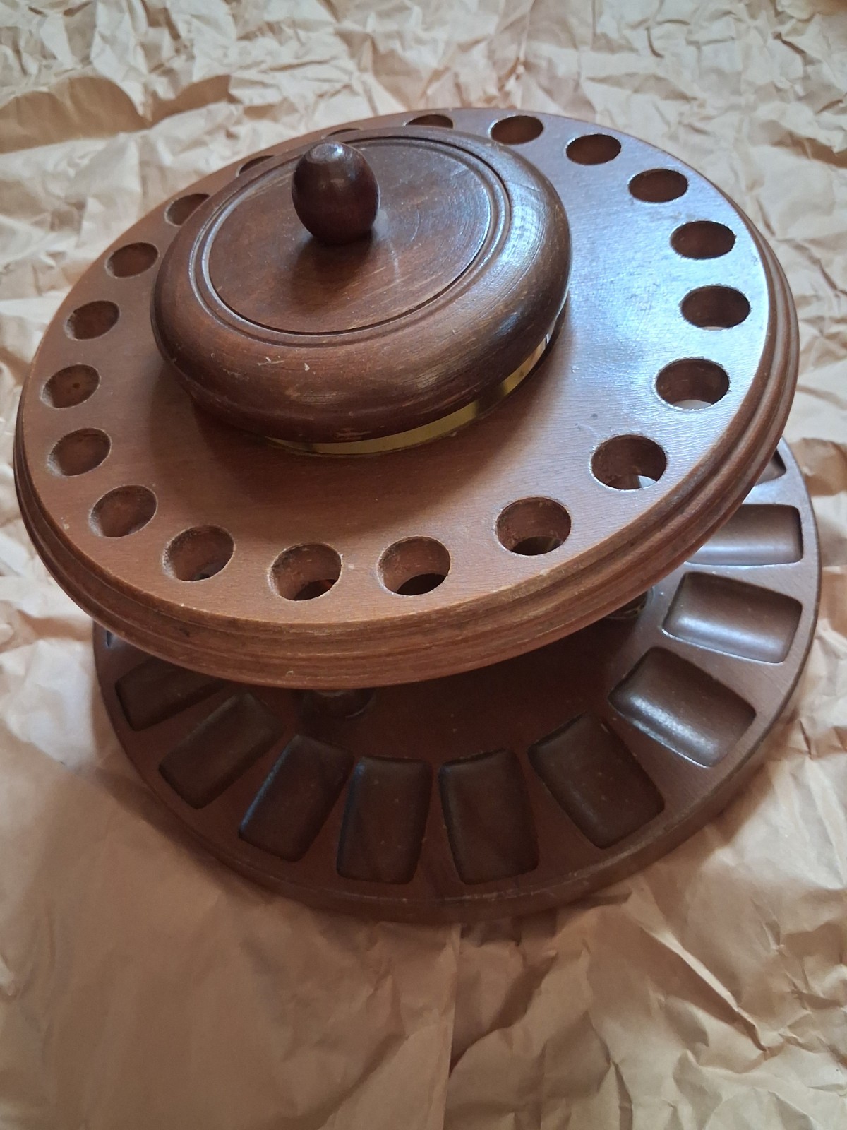 Decc Decatur Walnut Tobacco Humidor Canister & Pipe Stand Rack Turntable 18 Pipe