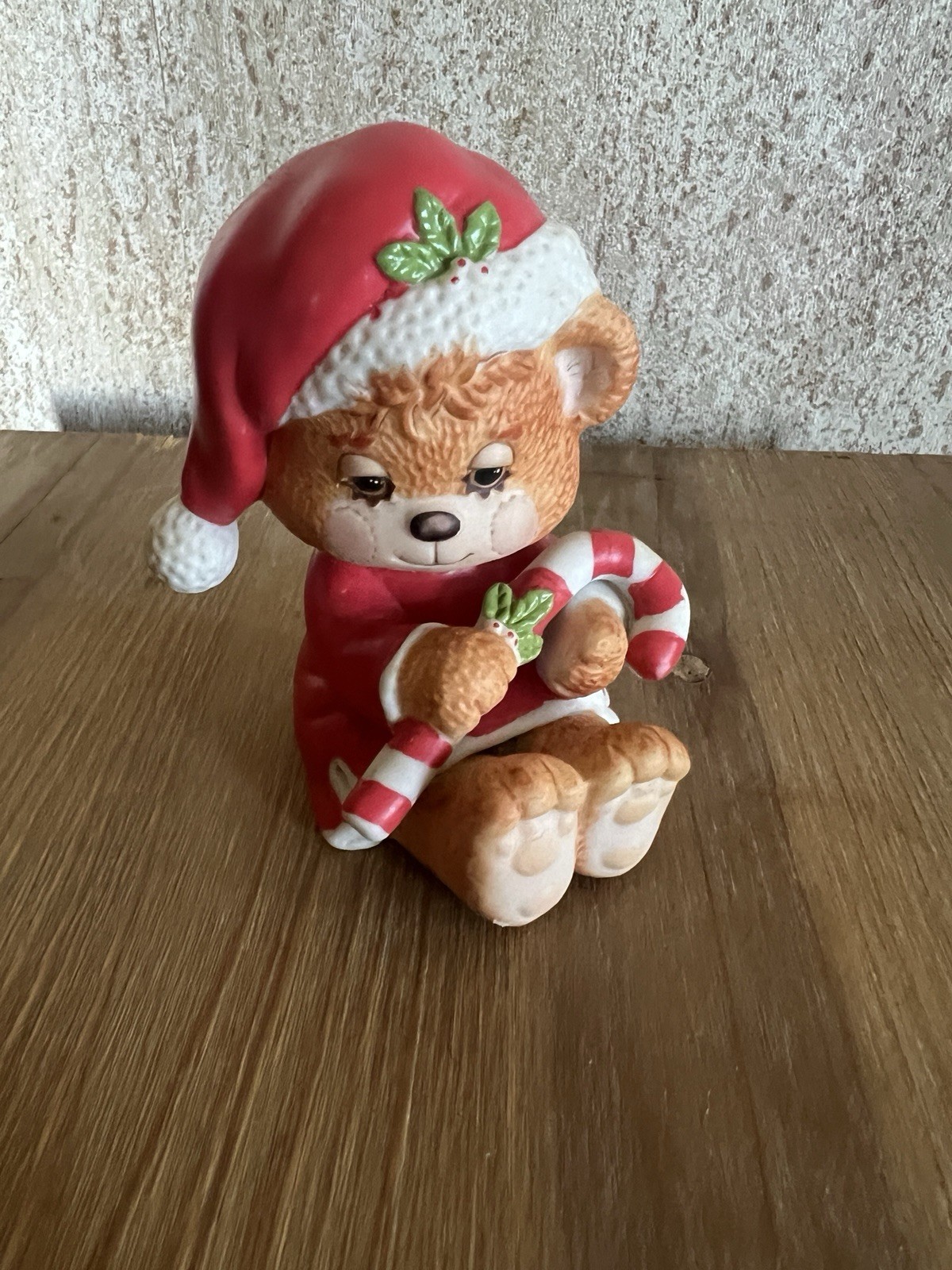 Enesco 1984 Christmas Candy Cane Teddy Beddy Bear Figurine