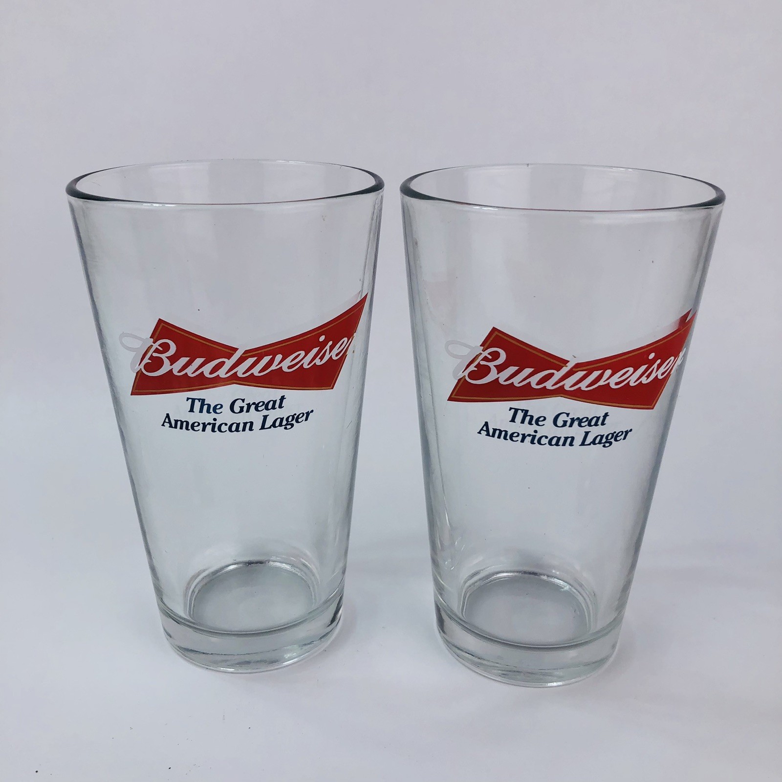 2x Budweiser Beer Glass Tumbler Retro Red Logo Pint 16oz Barware Breweriana VTG