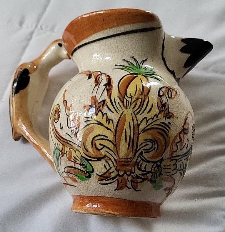 Vintage Bird Handle Figural Pitcher Ceramic From Japan
