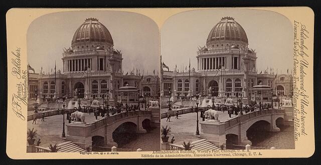 Chicago Illinois USA 1893 World's Fair Administration Building Dome Stereo View