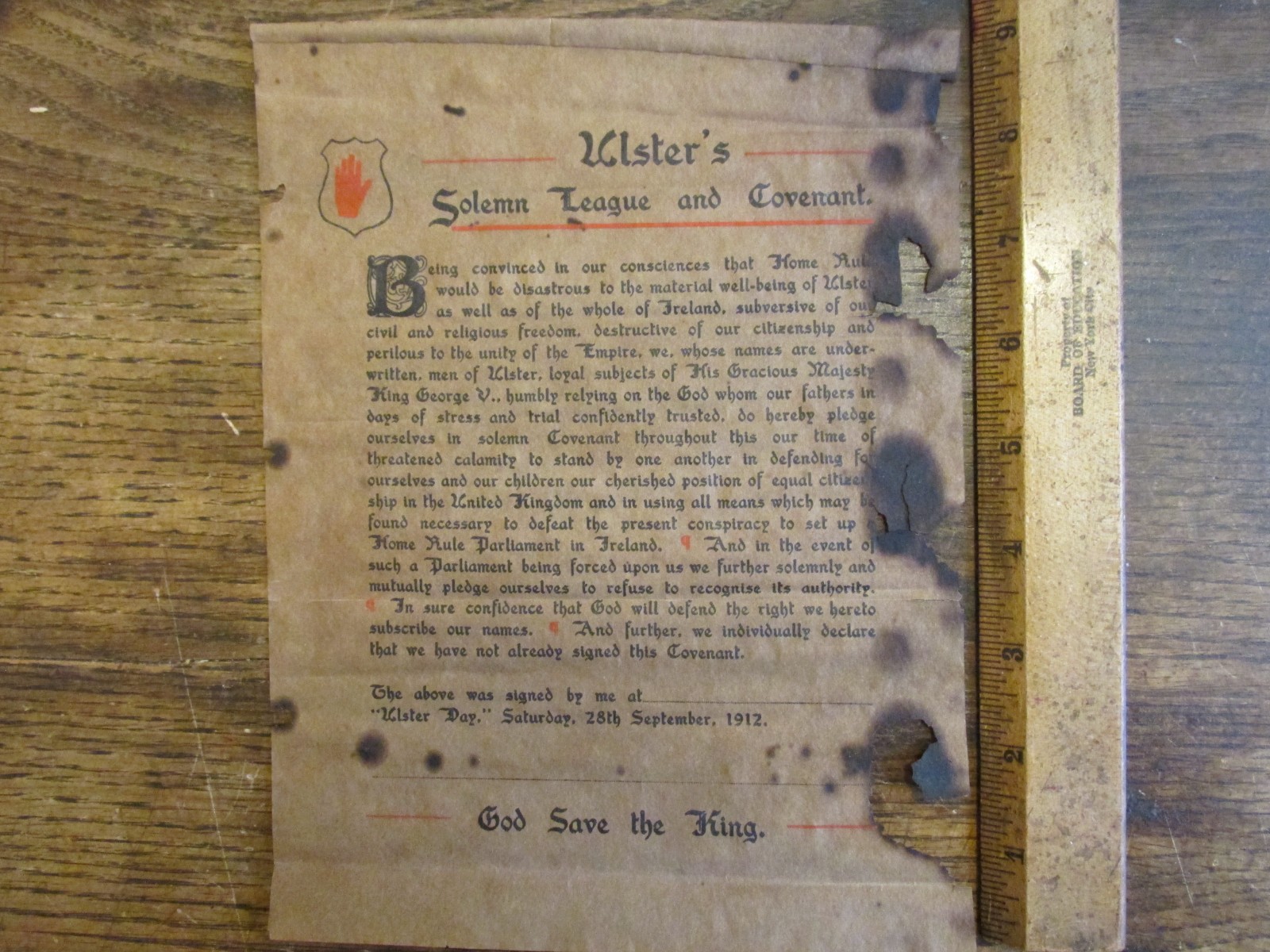 Antique Ephemera 1912 Ulster Ireland Solemn League and Covenant Document