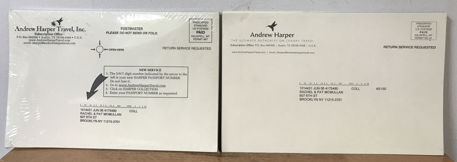 Set Pair 2 Vtg Andrew Harper Luxury Travel Revised Mail Renewal Guide Packets