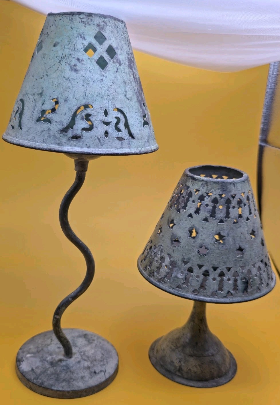 Vintage Distressed Cast Iron Patina Curvey Stem Votive Tealight Candle Holder