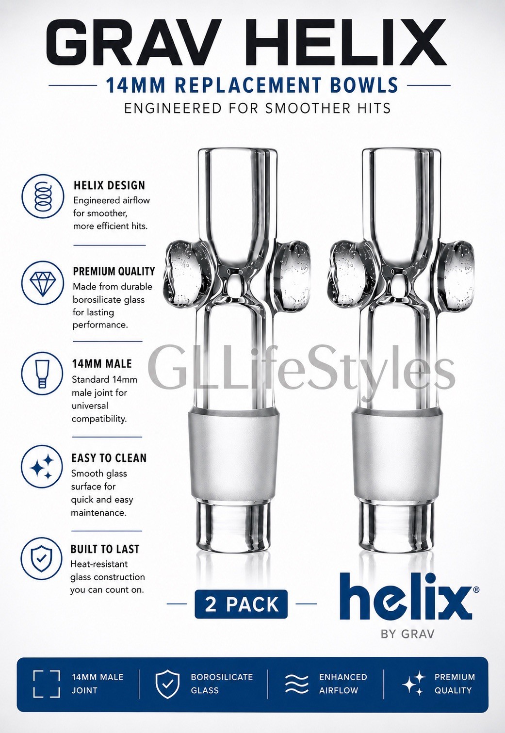 GRAV® 14mm Replacement Bowls For The Helix Water pipe, 2 PACK  