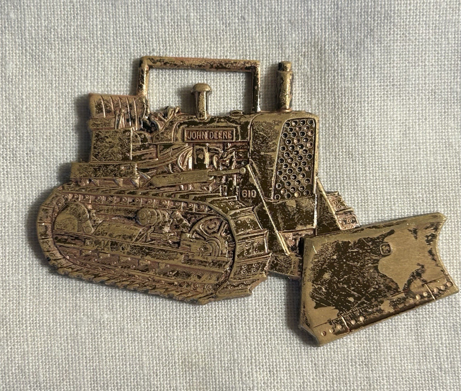 Vintage John Deere 610 Crawler Tractor Bulldozer Watch Fob - Made in USA Brass