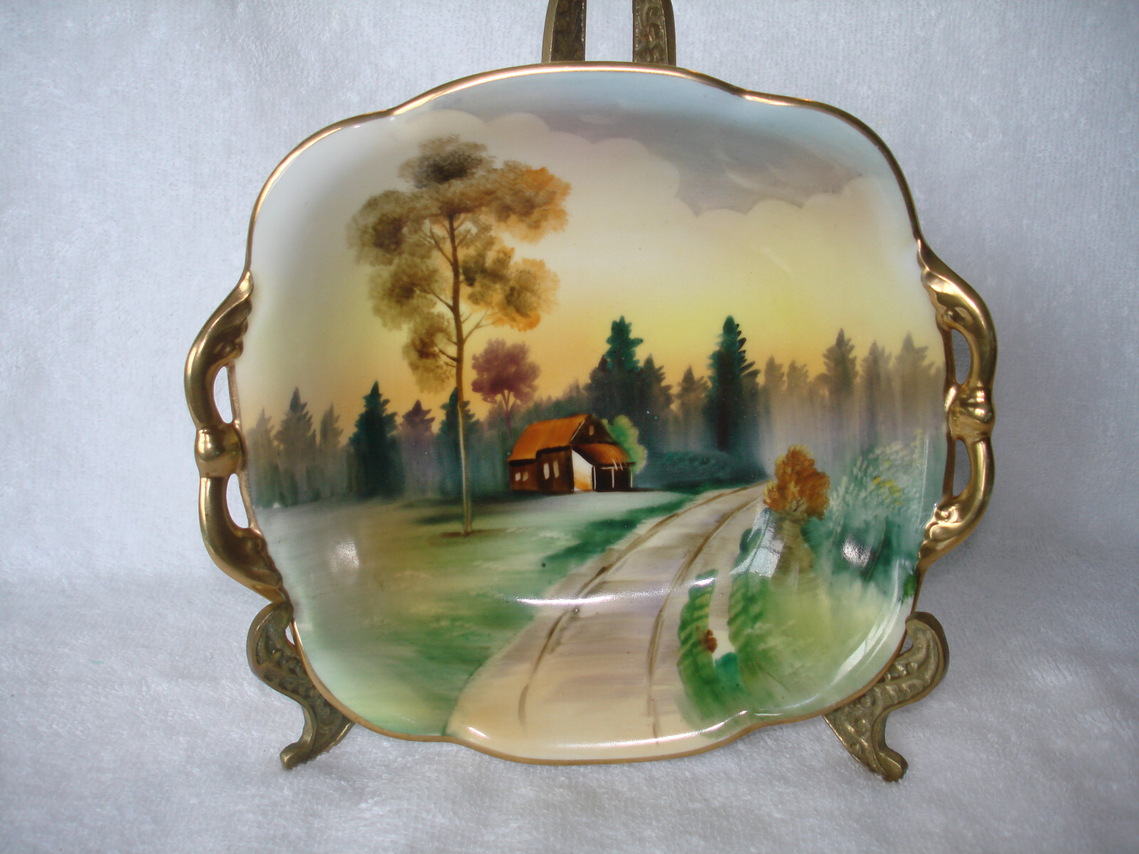 Authentic Nippon Porcleain Bowl Japanese Vintage Hallmarked M Handpainted Stand
