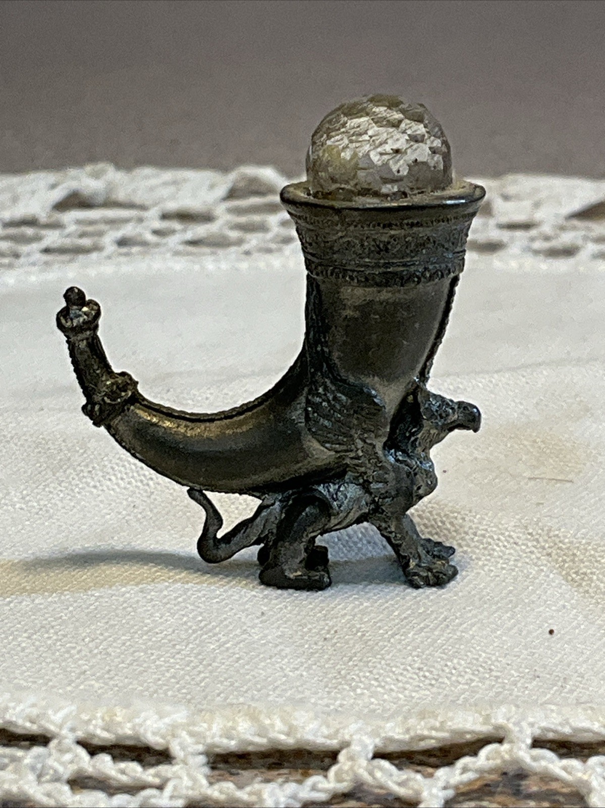 Vintage 1980’s Artist Ray Lamb Perth Pewter Dragon With Crystal Horn Signed