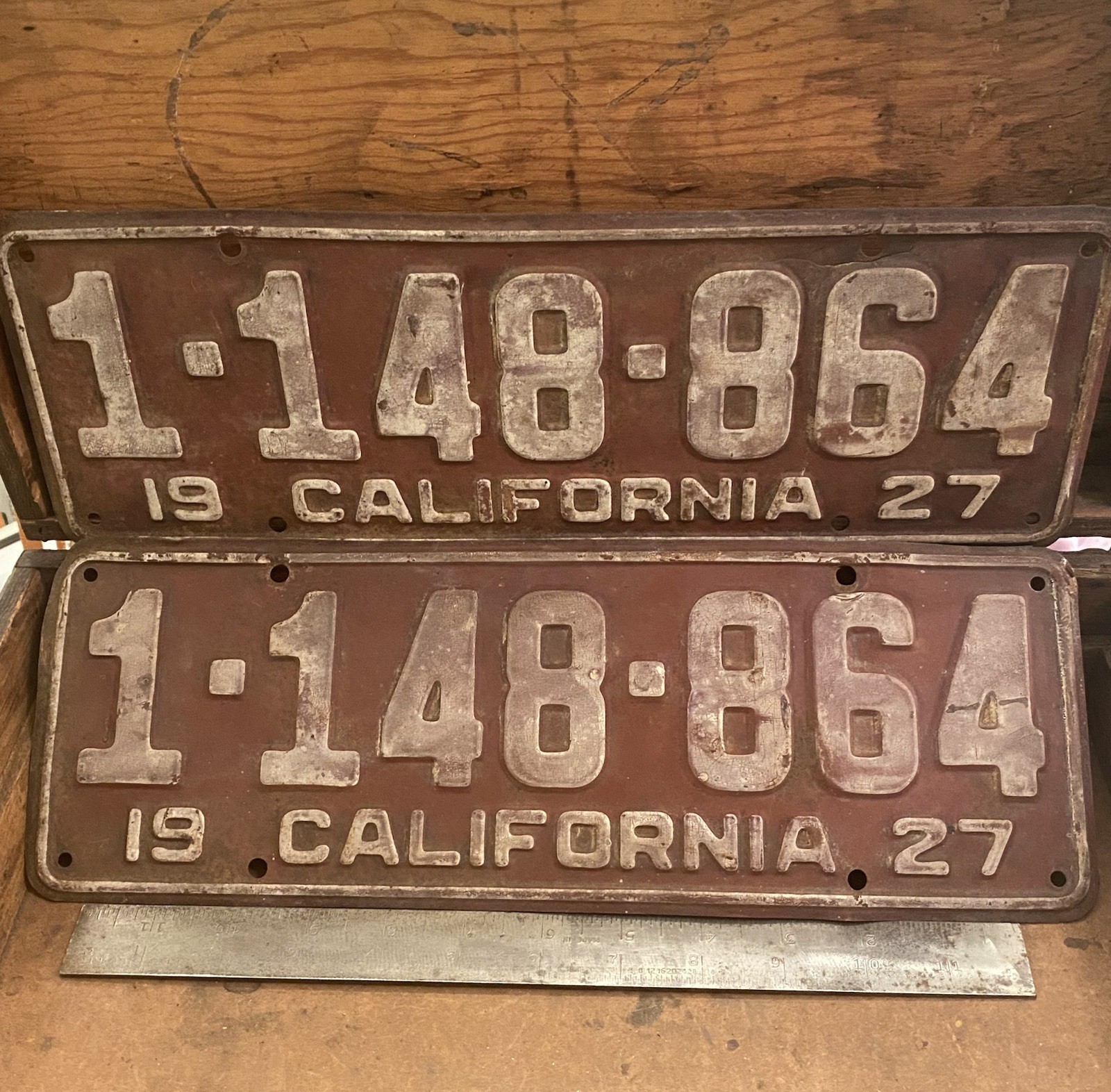Original 1927 California License Plate Pair – Matching – Early Pre-War Plates