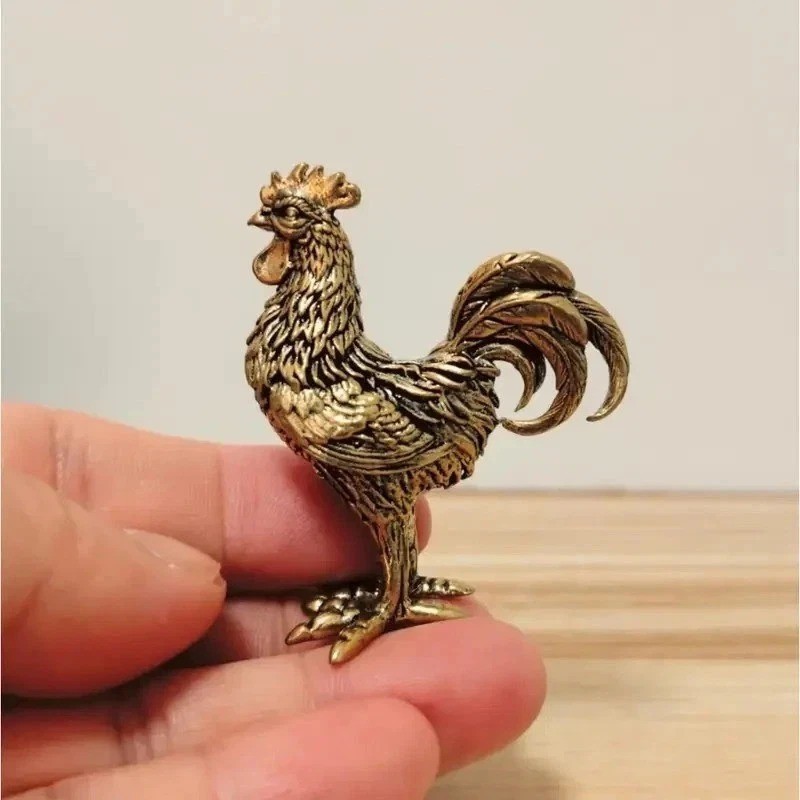 Brass Rooster Figurine Golden Chicken Statue Animal Tabletop Home Office Decor