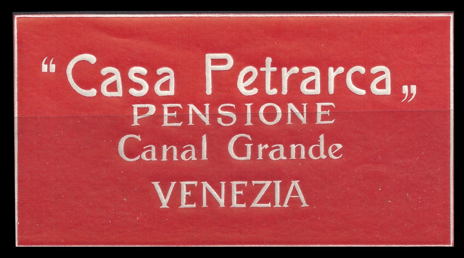 Vintage Luggage Label –  Casa Petrarca Pension, Venezia 1930s Art Deco