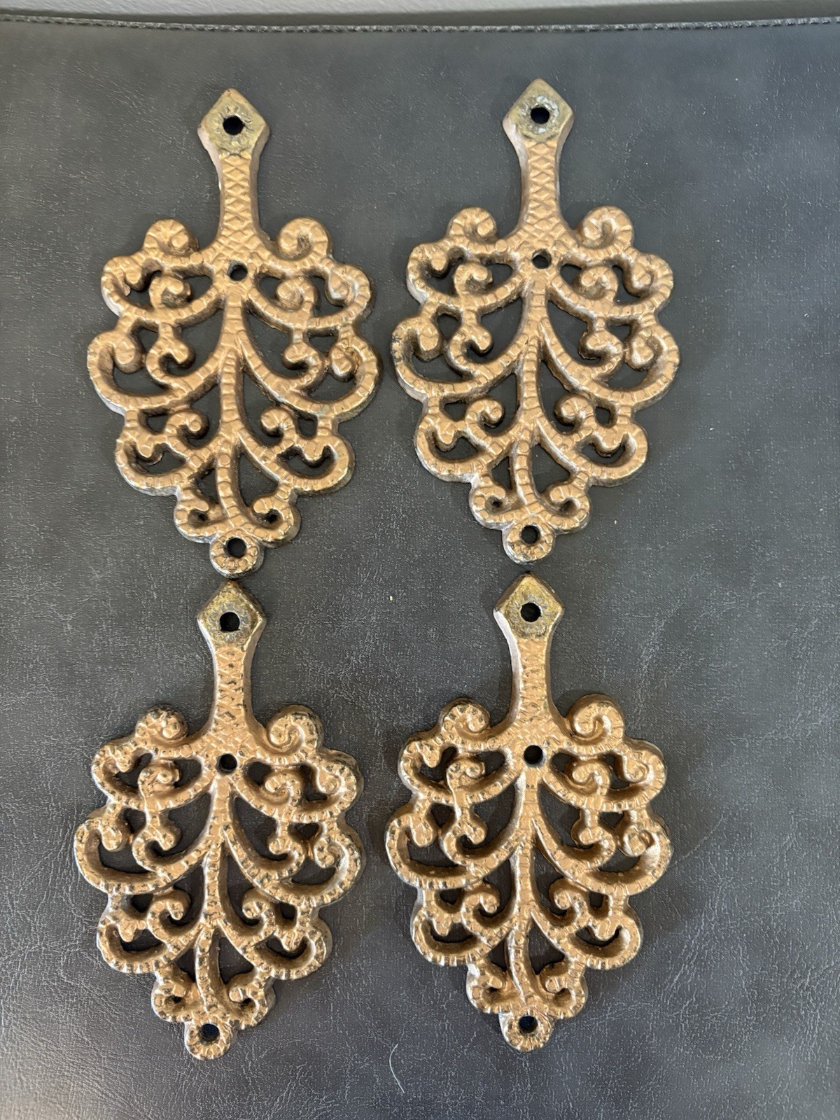 Vtg 4 Mini Cast Iron Trivet 242 Tree Filigree 5