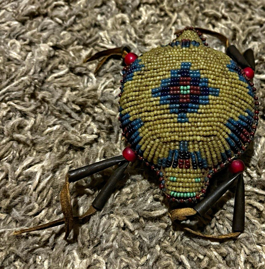 Authentic Plains Indian style beaded turtle amulet/ umbilical cord fetish