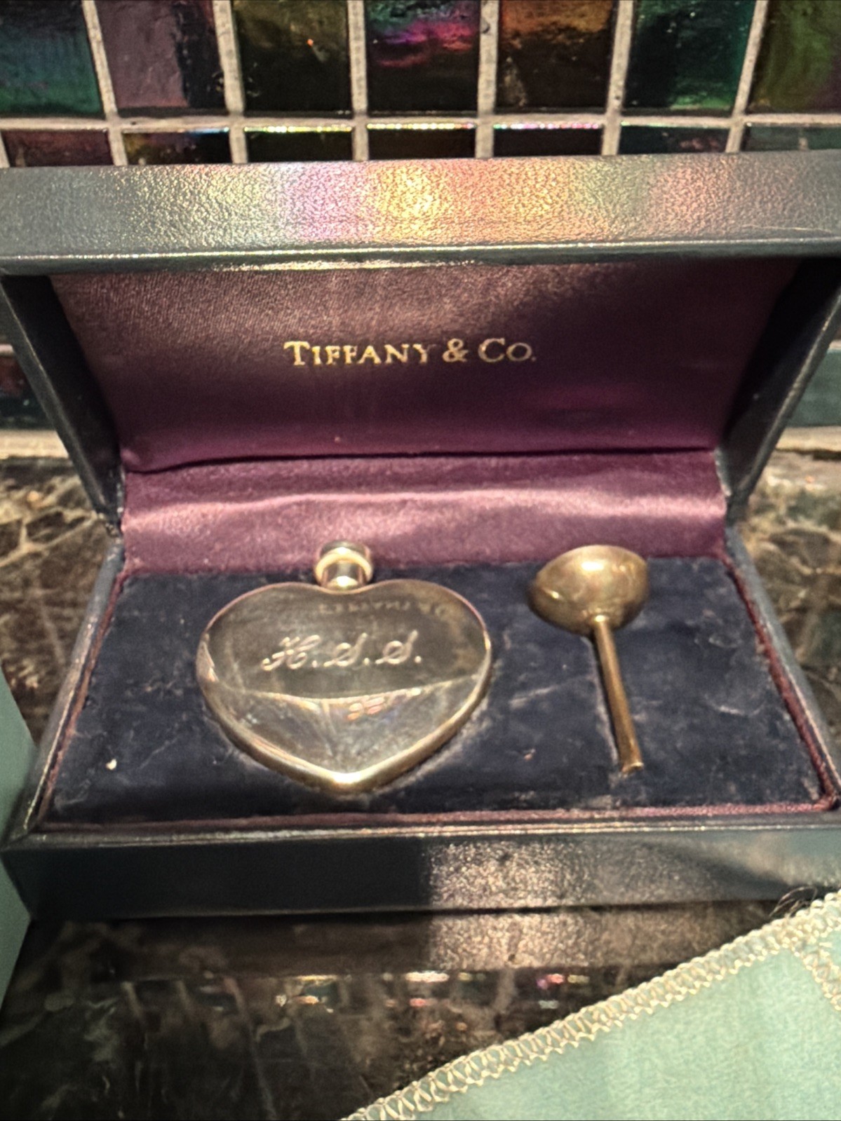 Authentic Vntg Tiffany & Co. 925 Heart Flacon w/ Dipper & Funnel Sterling Silver Authentic Vntg Tiffany & Co. 925 Heart Flacon w/ Dipper & Funnel Sterling Silver