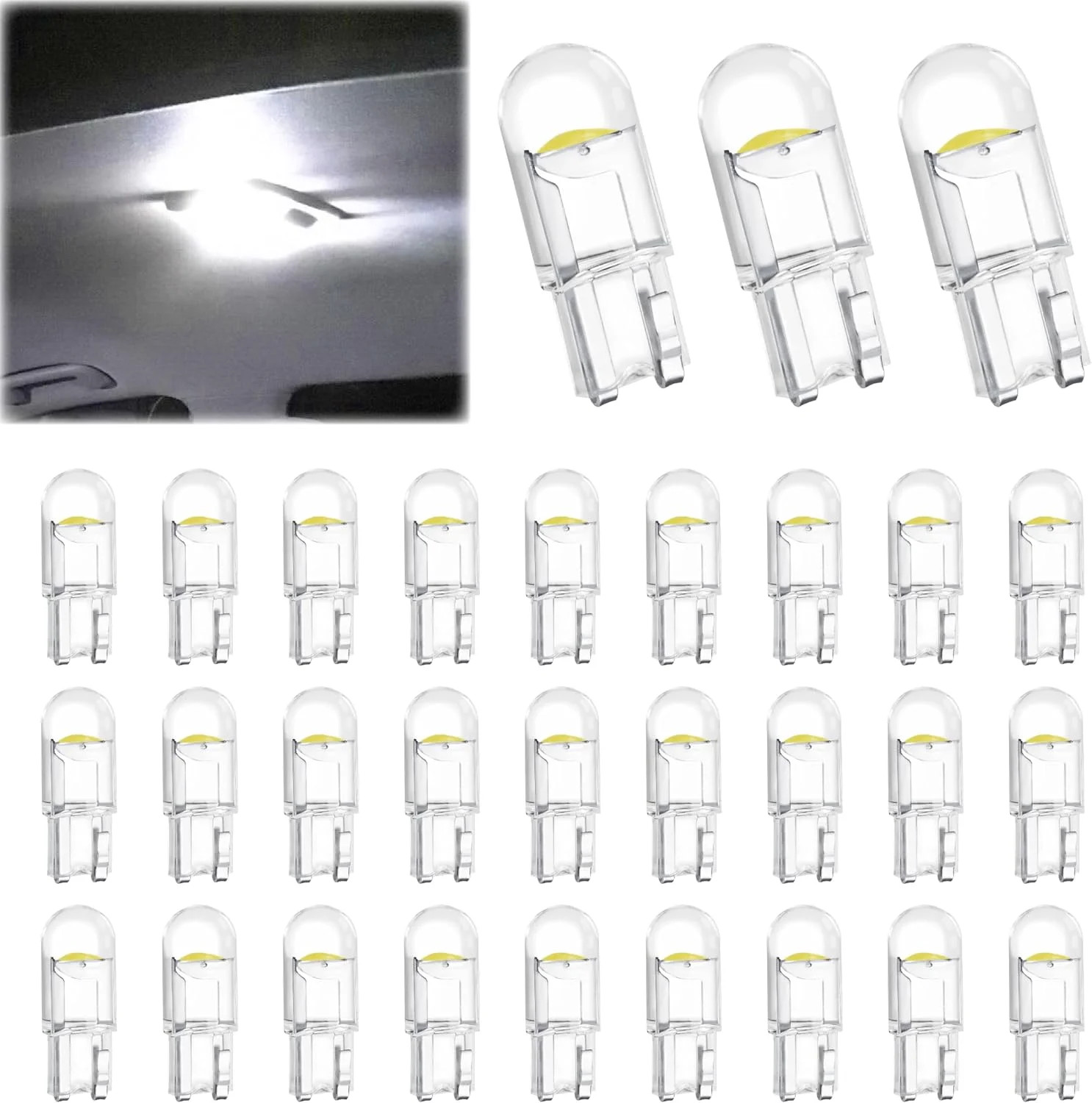 30 PCS Car 194 LED Bulbs, 168 2825 W5W T10 Wedge COB LED Replacement Bulb, 6000K