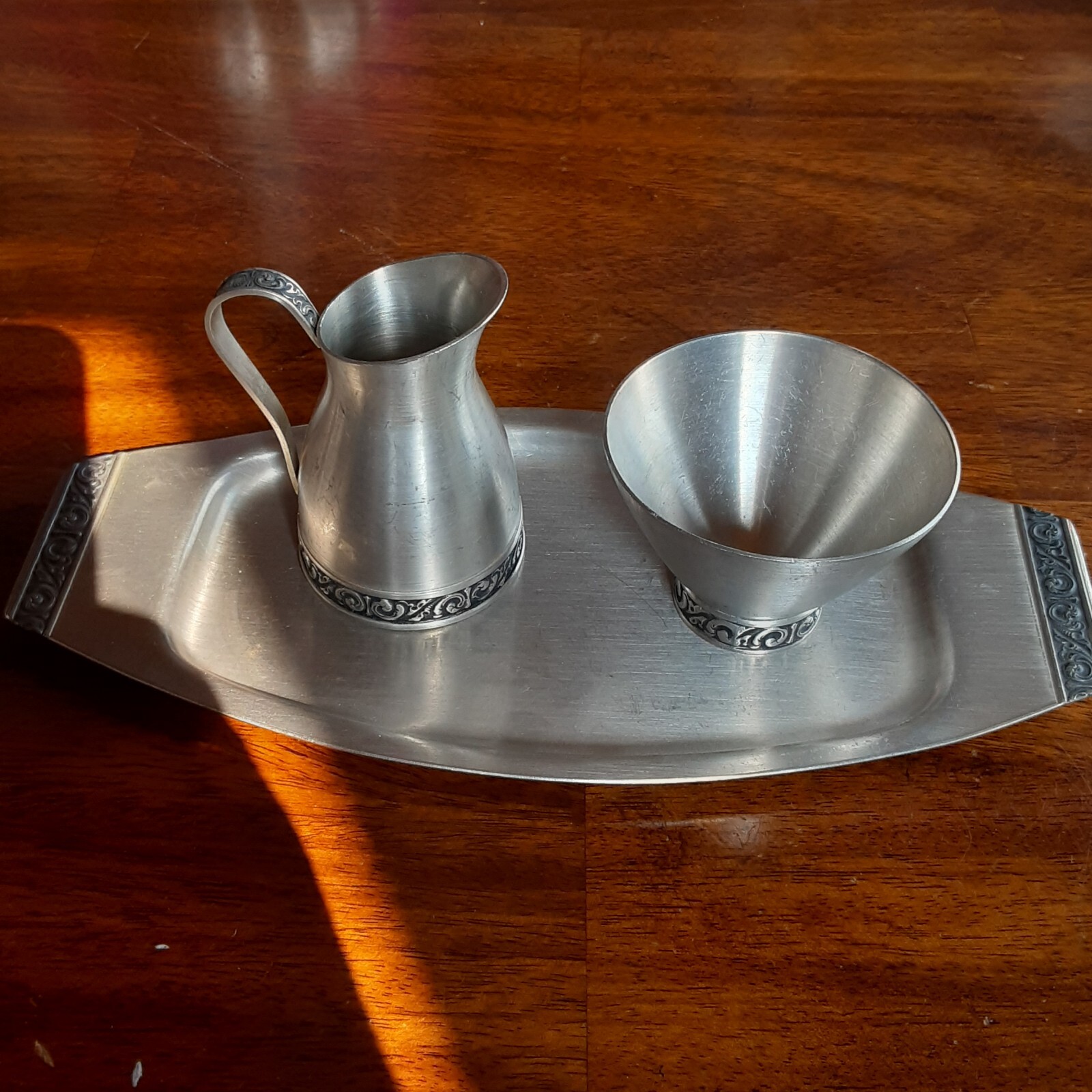 VAGA Norsk Tinn Pewter BJ.H 400 Cream & Sugar Set With Tray VTG EUC