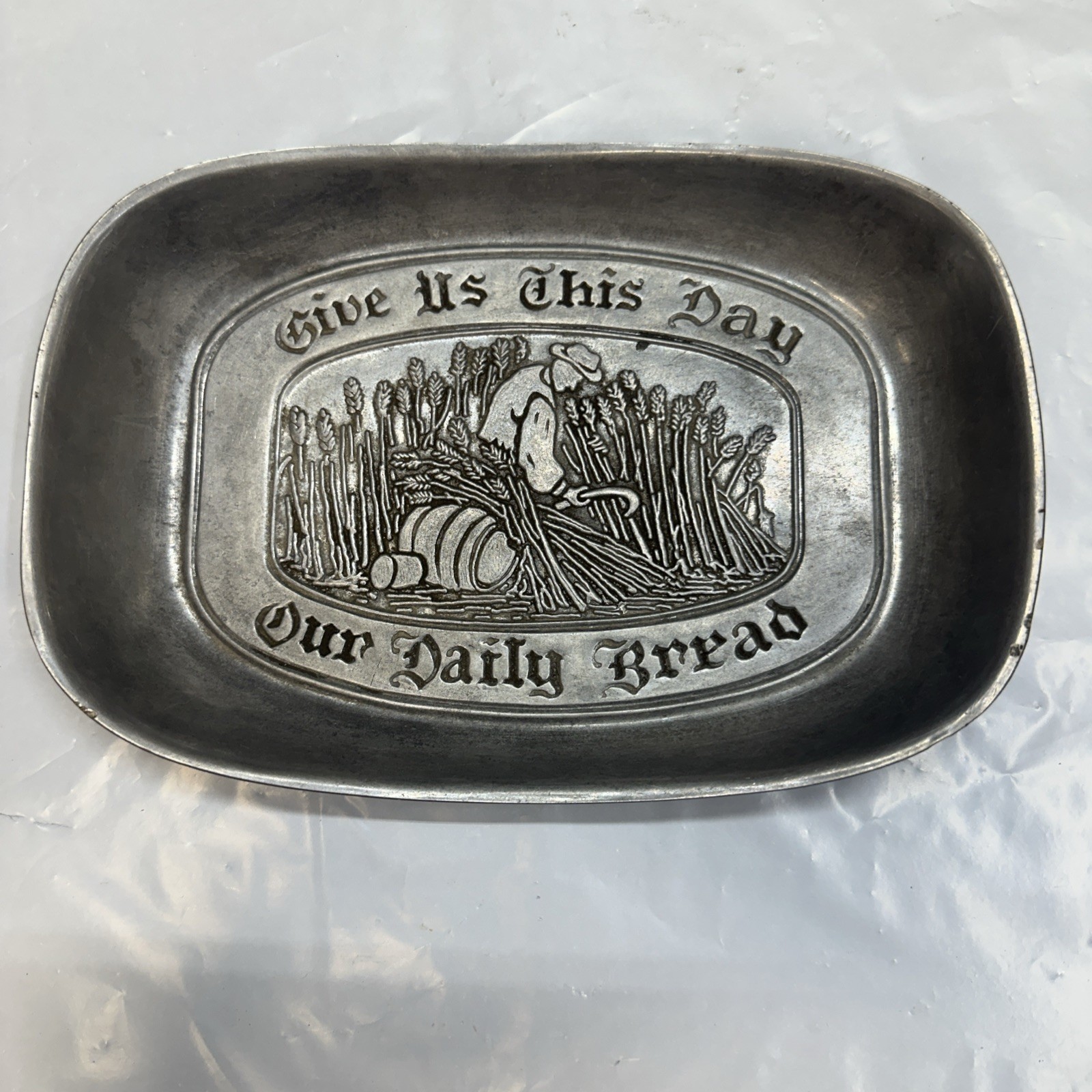Vintage Silver Metal Religious Serving Tray \