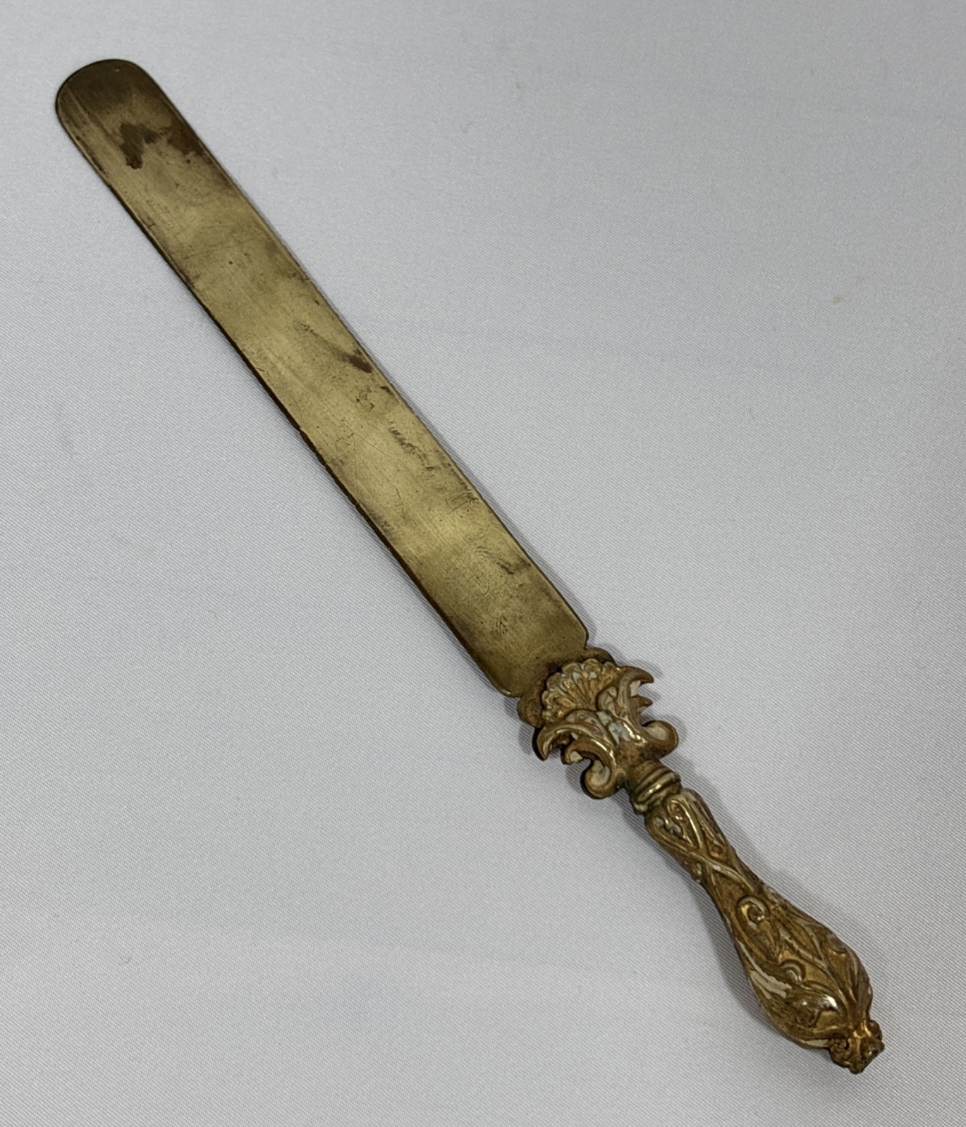 Antique Enameled Brass Letter Opener Page Turner Paper Knife Antique Enameled Brass Letter Opener Page Turner Paper Knife