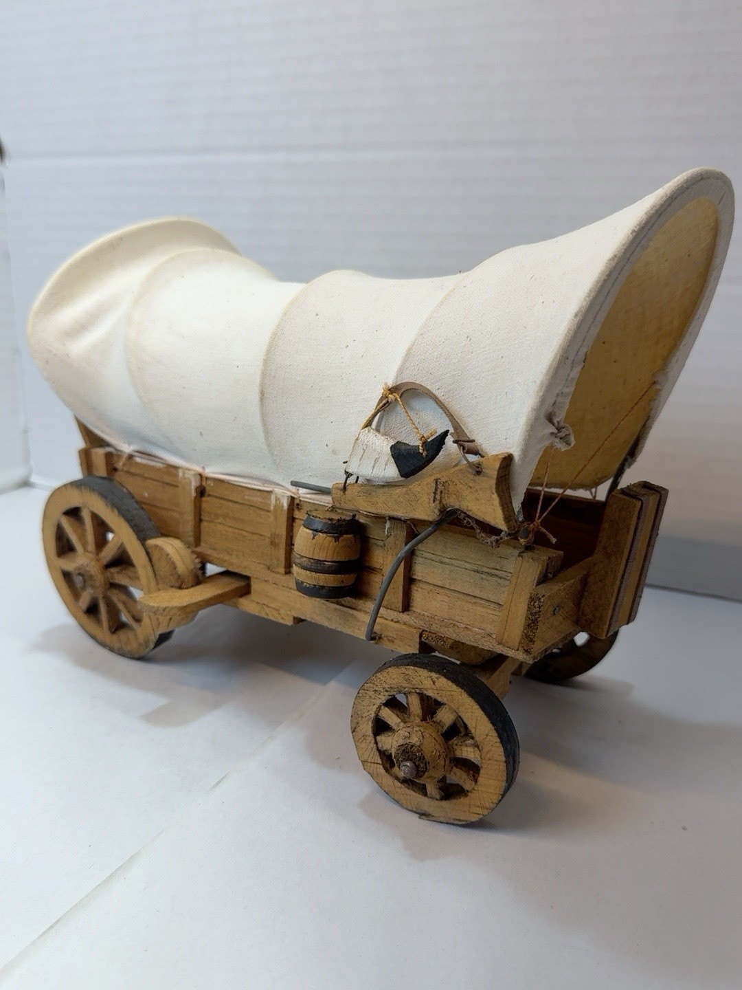 🔥RARE Handmade Wooden Covered Wagon Canvas Pioneer Western Folk Art Decor 11”