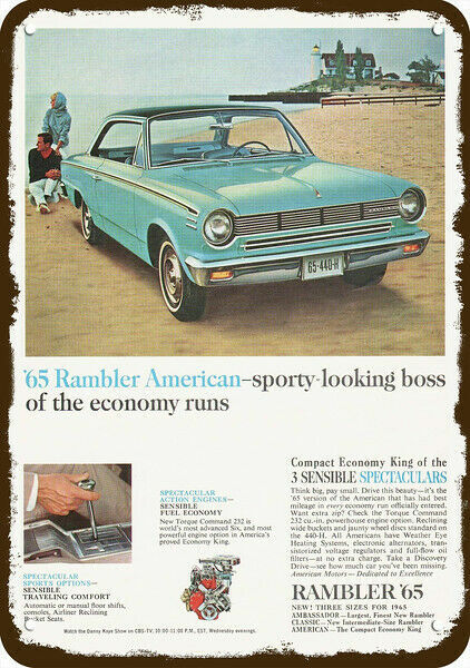1965 RAMBLER AMERICAN CAR Vintage-Look-Edge DECORATIVE REPLICA METAL SIGN 1965 RAMBLER AMERICAN CAR Vintage-Look-Edge DECORATIVE REPLICA METAL SIGN