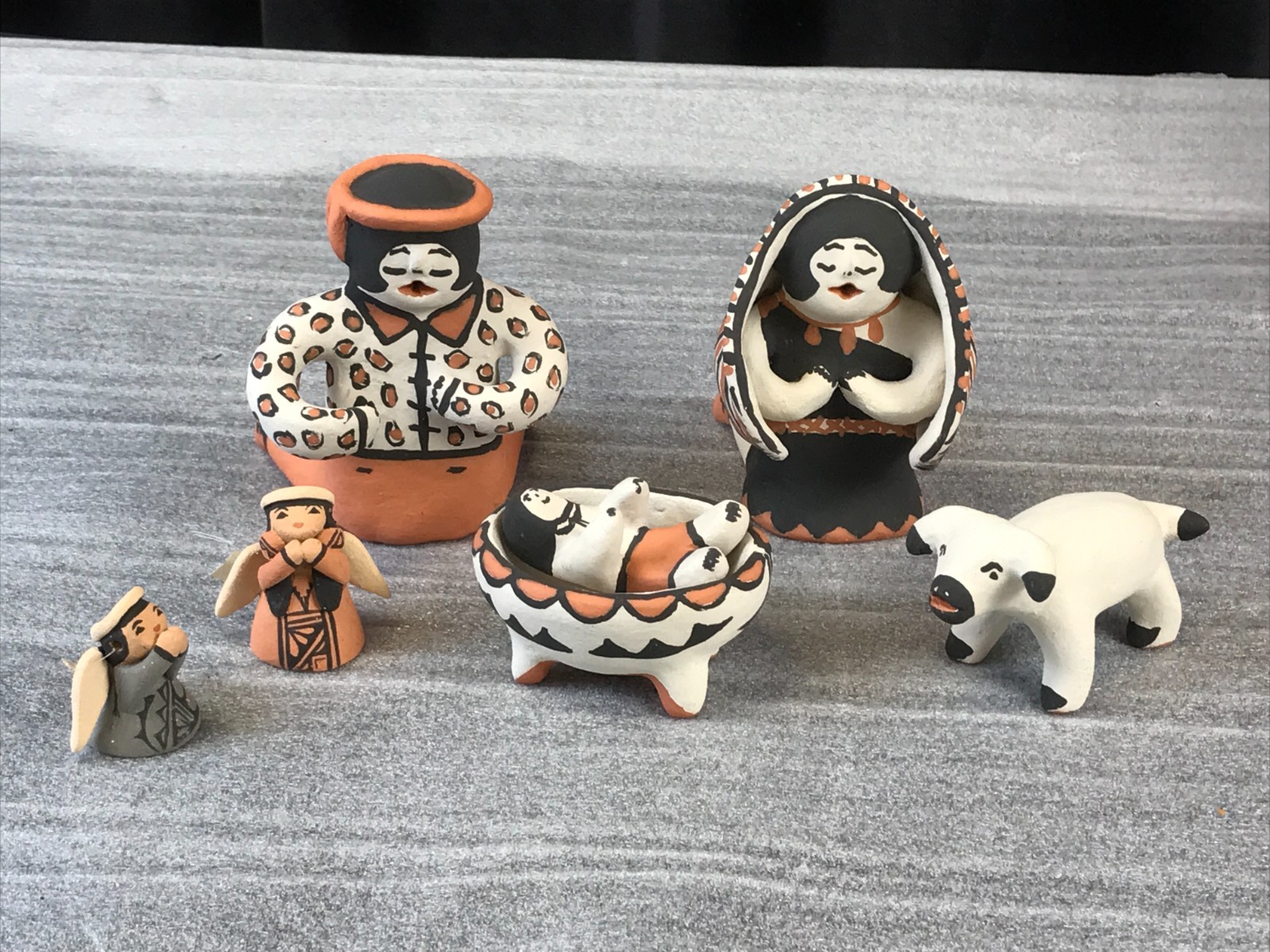 MARTHA ARQUERO Cochiti Pueblo Pottery NATIVITY Set Mary Joseph Baby Lamb NM