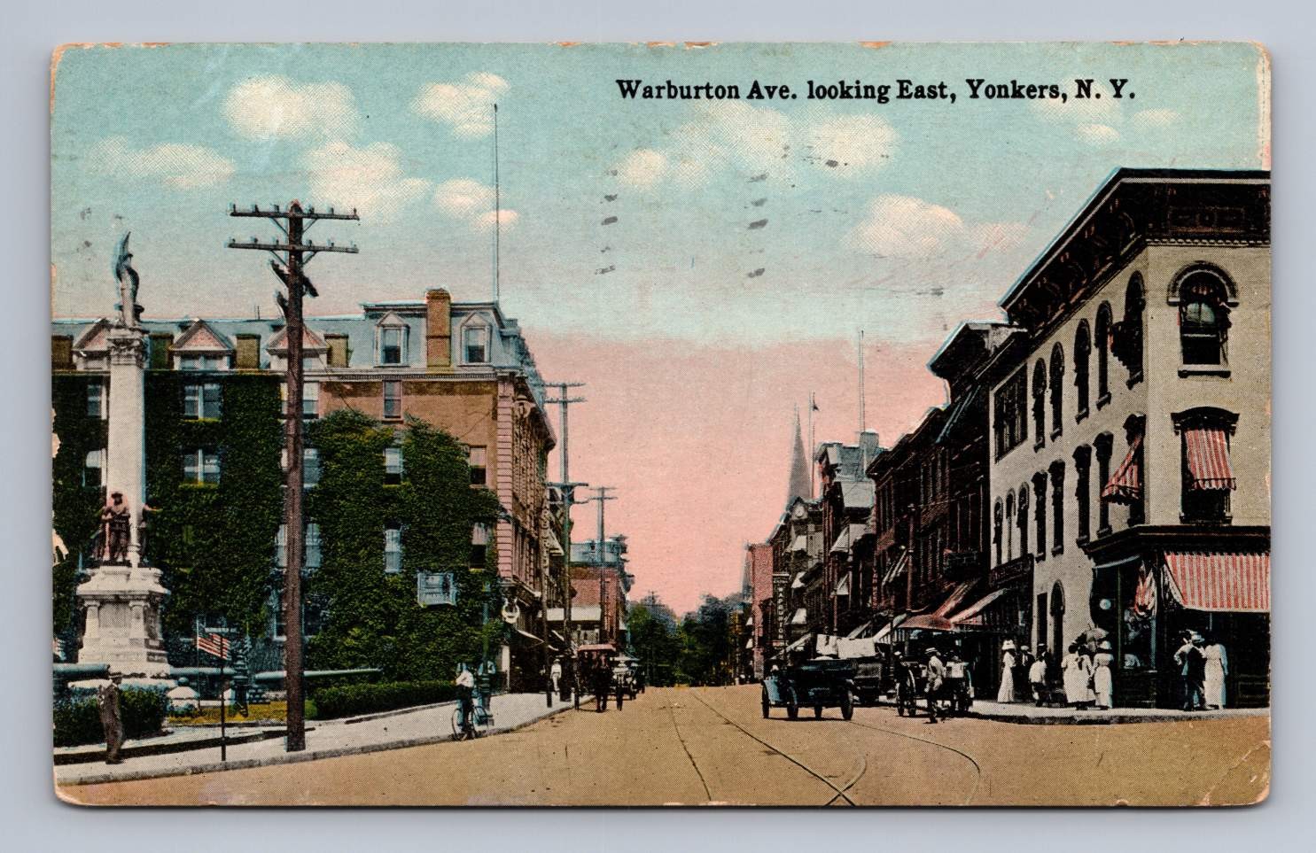 Antique New York Postcard YONKERS Warburton Ave Street Scene 1914