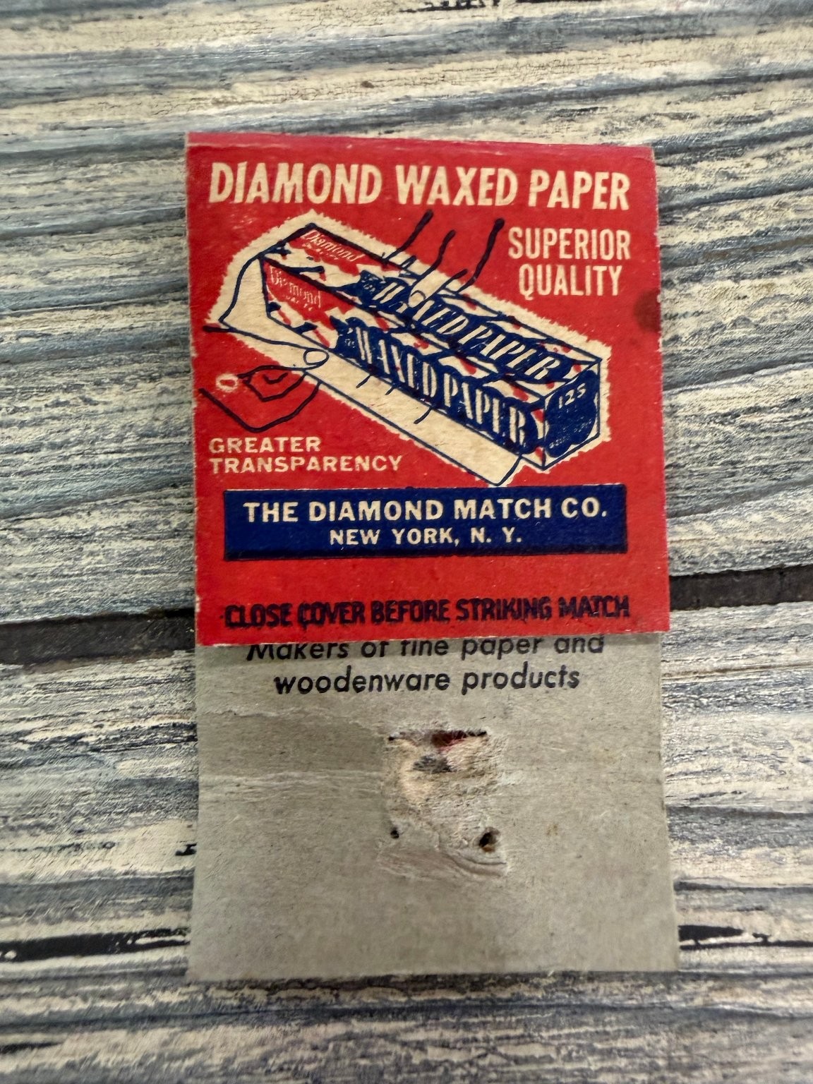 Diamond Waxed Paper New York N.Y. Vintage Advertising Matchbook
