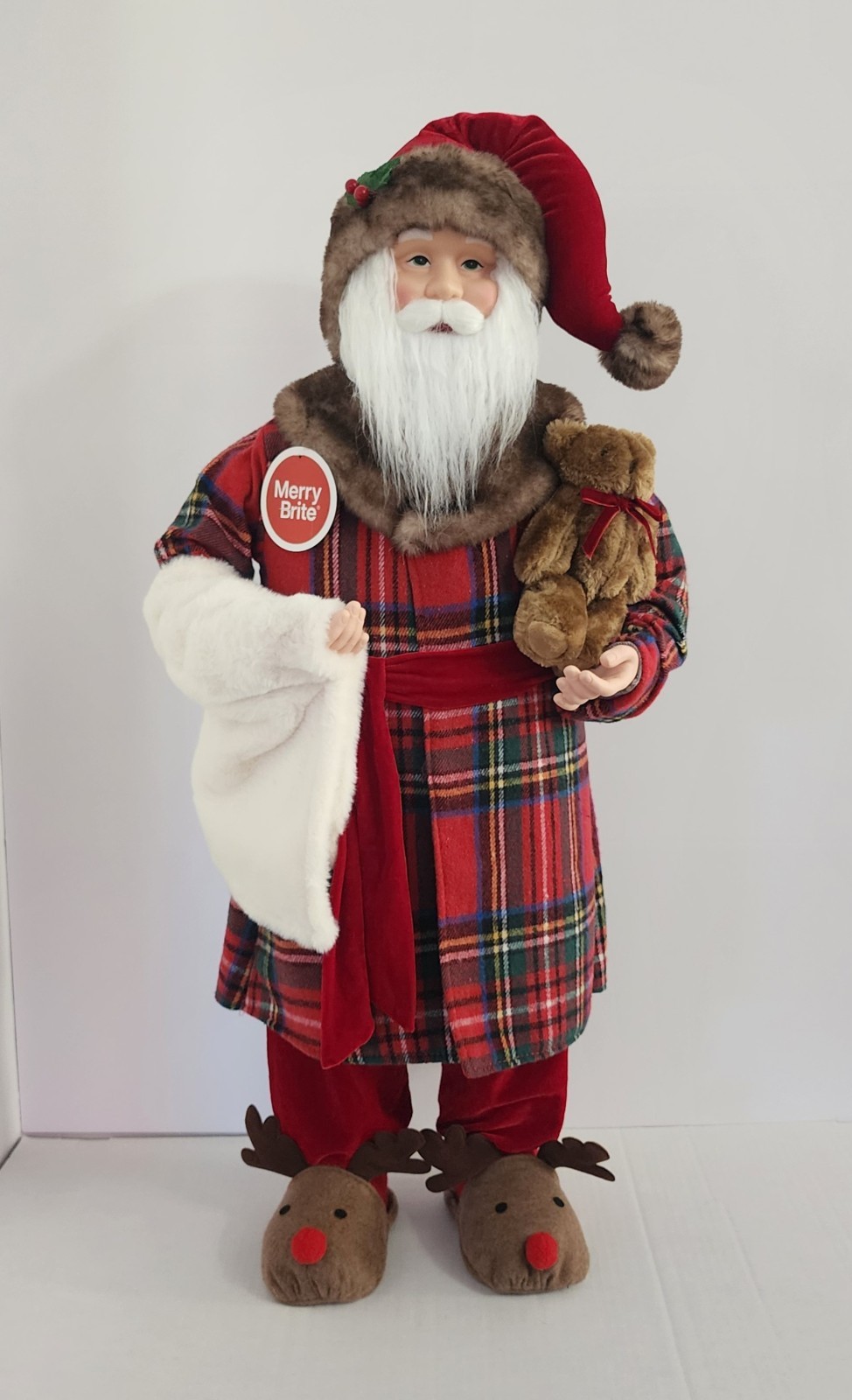 MerryBrite 34in Santa In Pajamas with Teddy Bear - 2025 - New