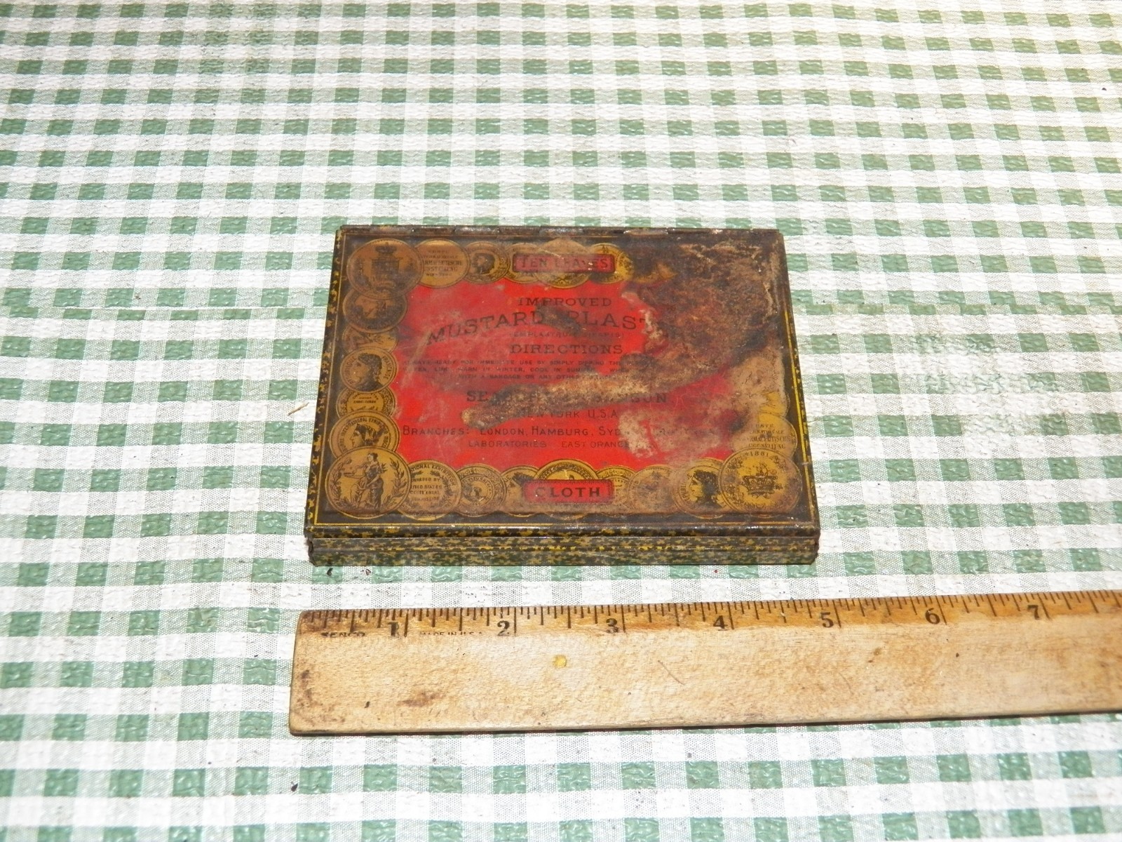 Vintage SEABURY & JOHNSON Mustard Plaster Tin w/ Five Sheets