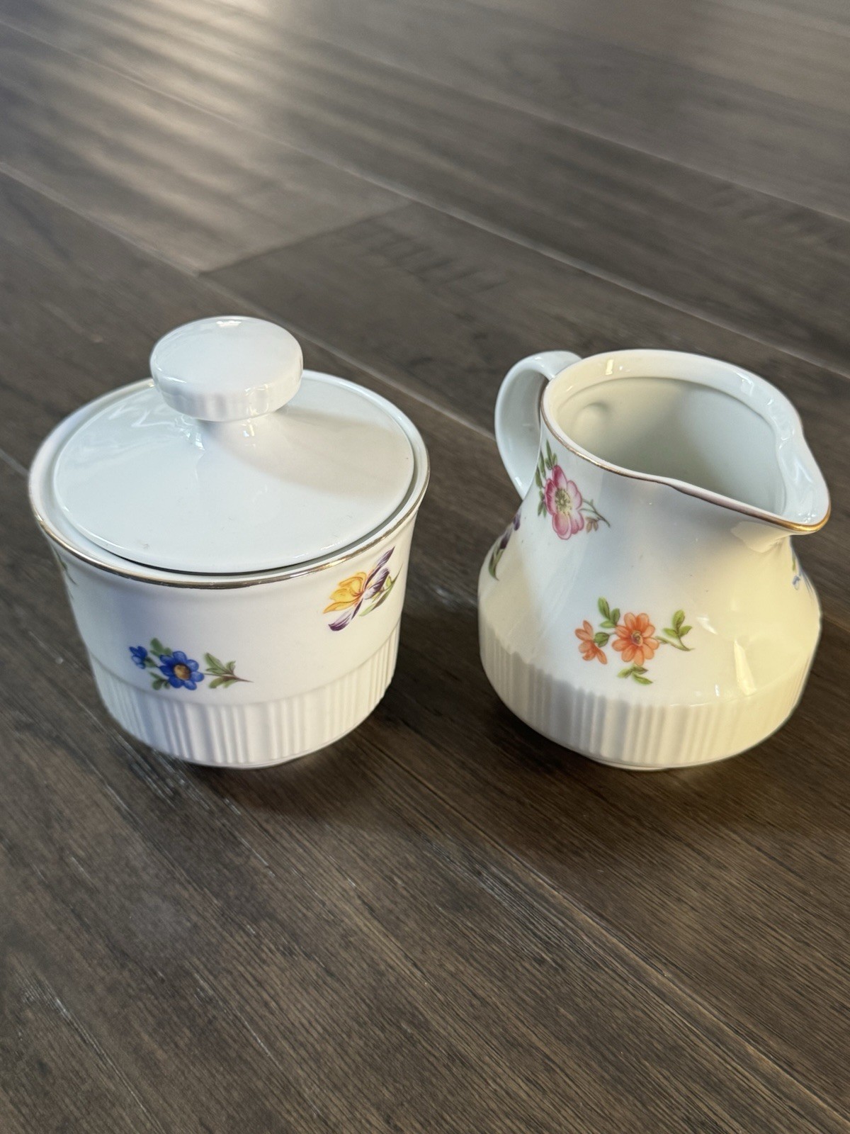 Vintage Colditz Porzellan Sugar Bowl & Creamer GDR East Germany Floral Gold