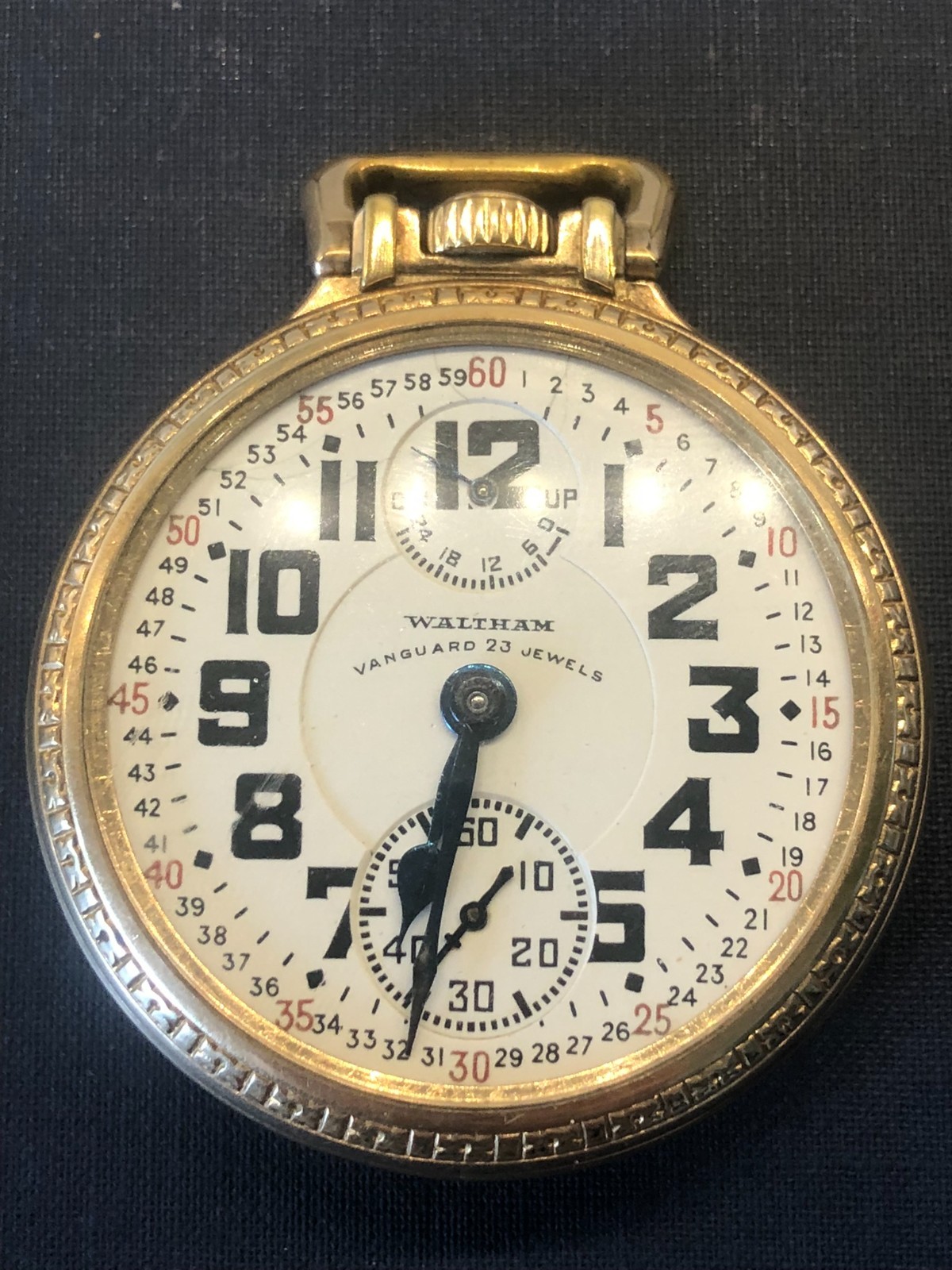 Waltham Pocket Watch 23 Jewel Vanguard Railroad Model Rare UpDown Wind Indicator Waltham Pocket Watch 23 Jewel Vanguard Railroad Model Rare UpDown Wind Indicator