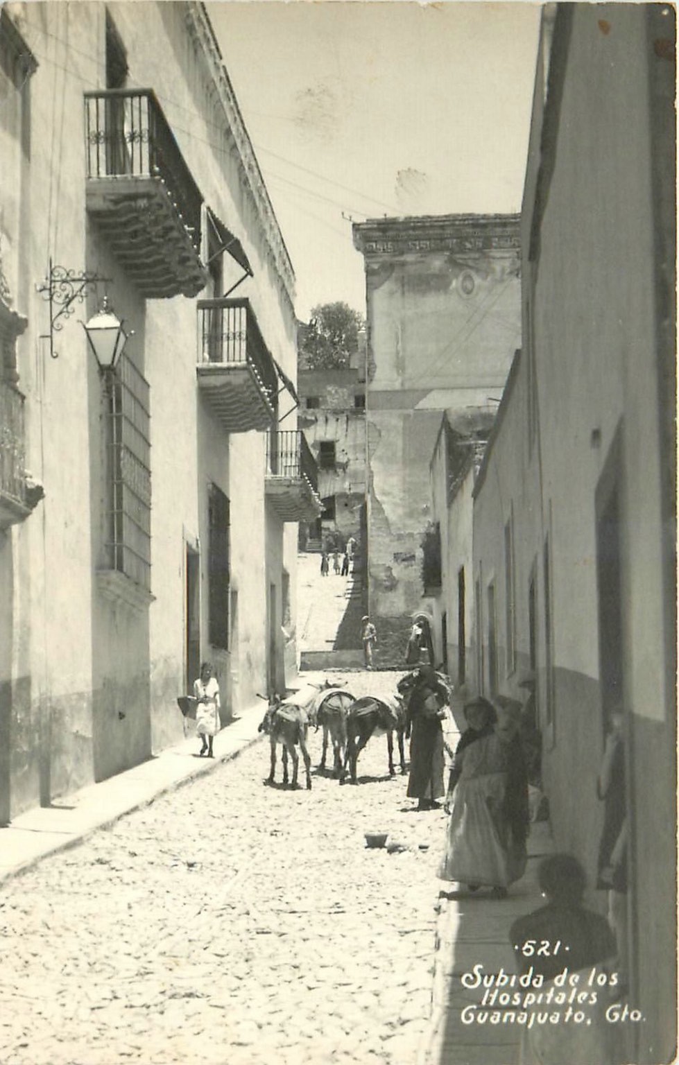 Guanajuato, Mexico RPPC - Subida de los Hospitales Street Donkeys c1940s Guanajuato, Mexico RPPC - Subida de los Hospitales Street Donkeys c1940s