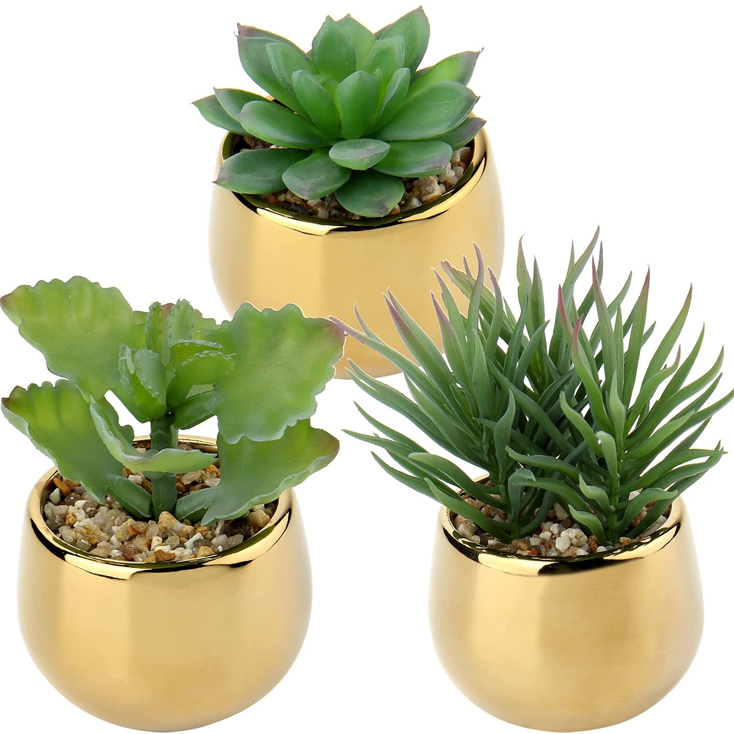 Briful Small Artificial Succulents Set of 3 Gold Ceramic Pots Briful Small Artificial Succulents Set of 3 Gold Ceramic Pots