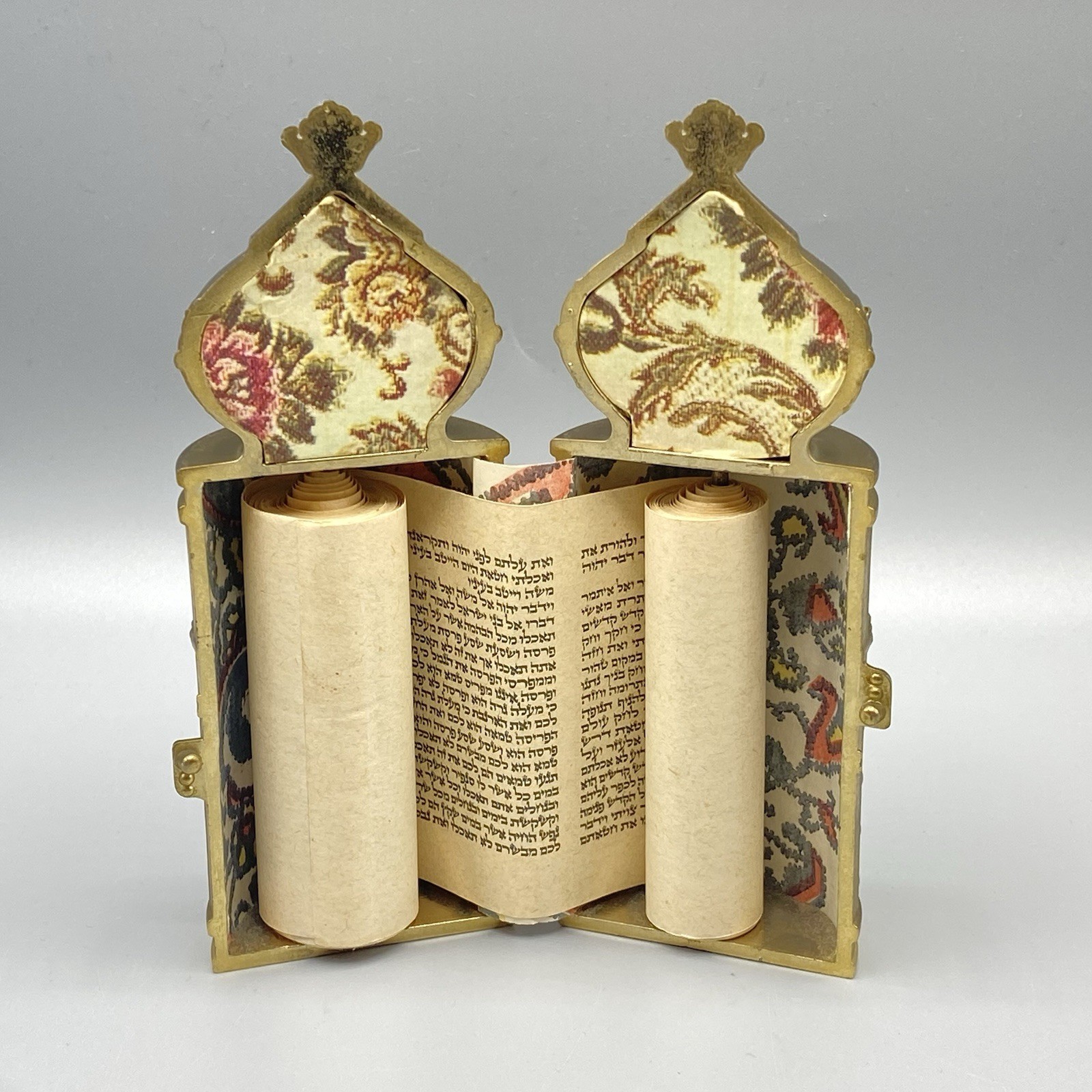 Vintage Miniature Jewish Torah Scroll Gold Tone Plastic Case Judaica Hebrew