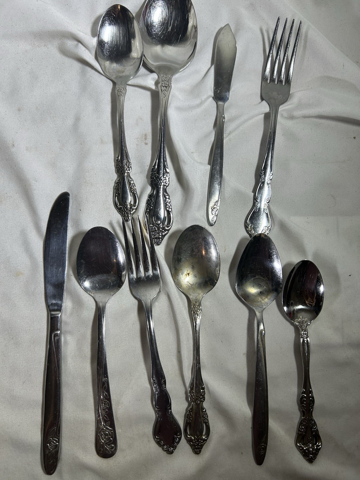 VTG 10 pcs Mix Forks Knives Spoons Oneida Cosmos Japan Korea Stainless Flatware
