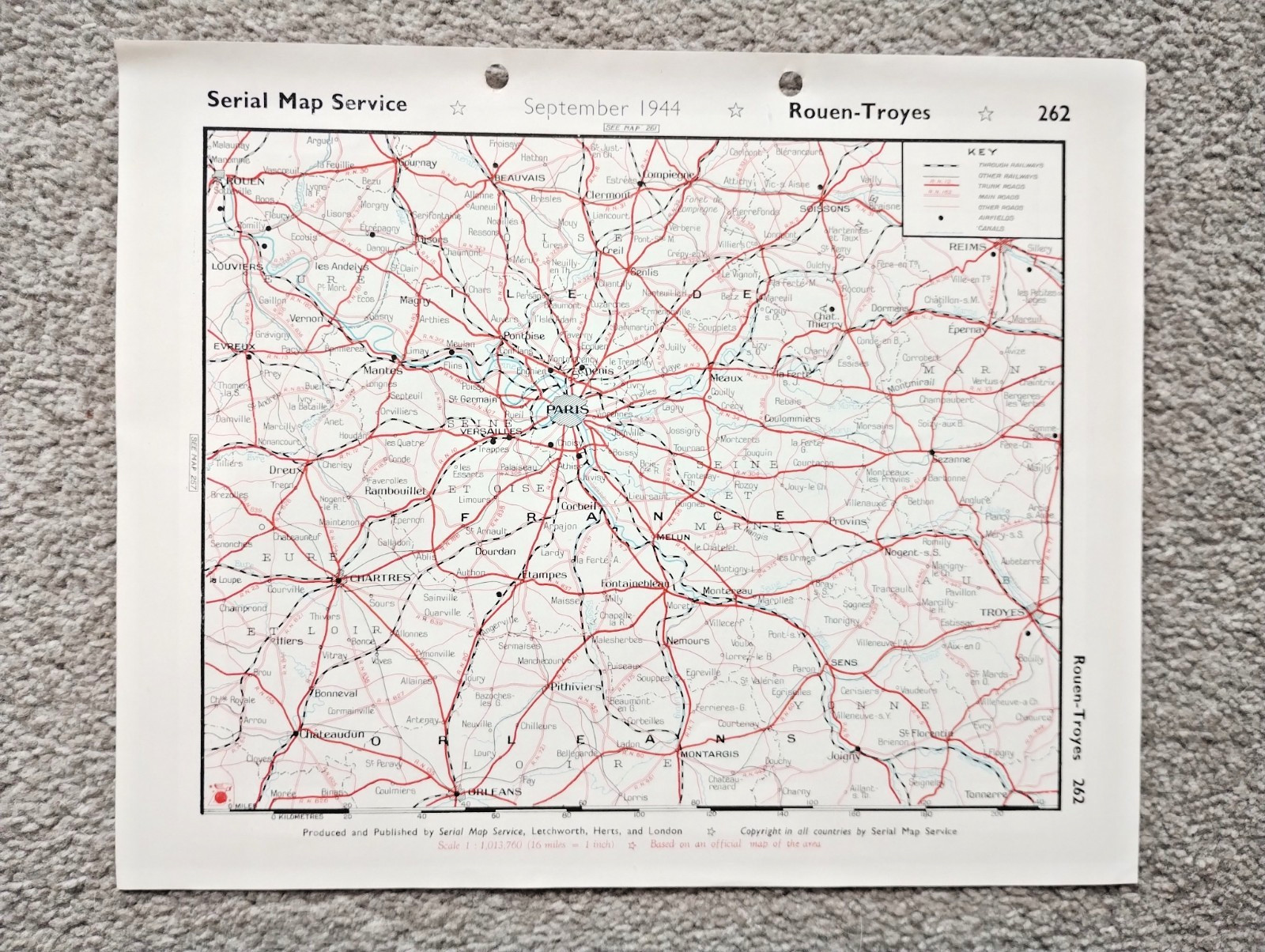 Rouen to Troyes : France - 1944 Vintage WW2 Serial Map Service Map Rouen to Troyes : France - 1944 Vintage WW2 Serial Map Service Map