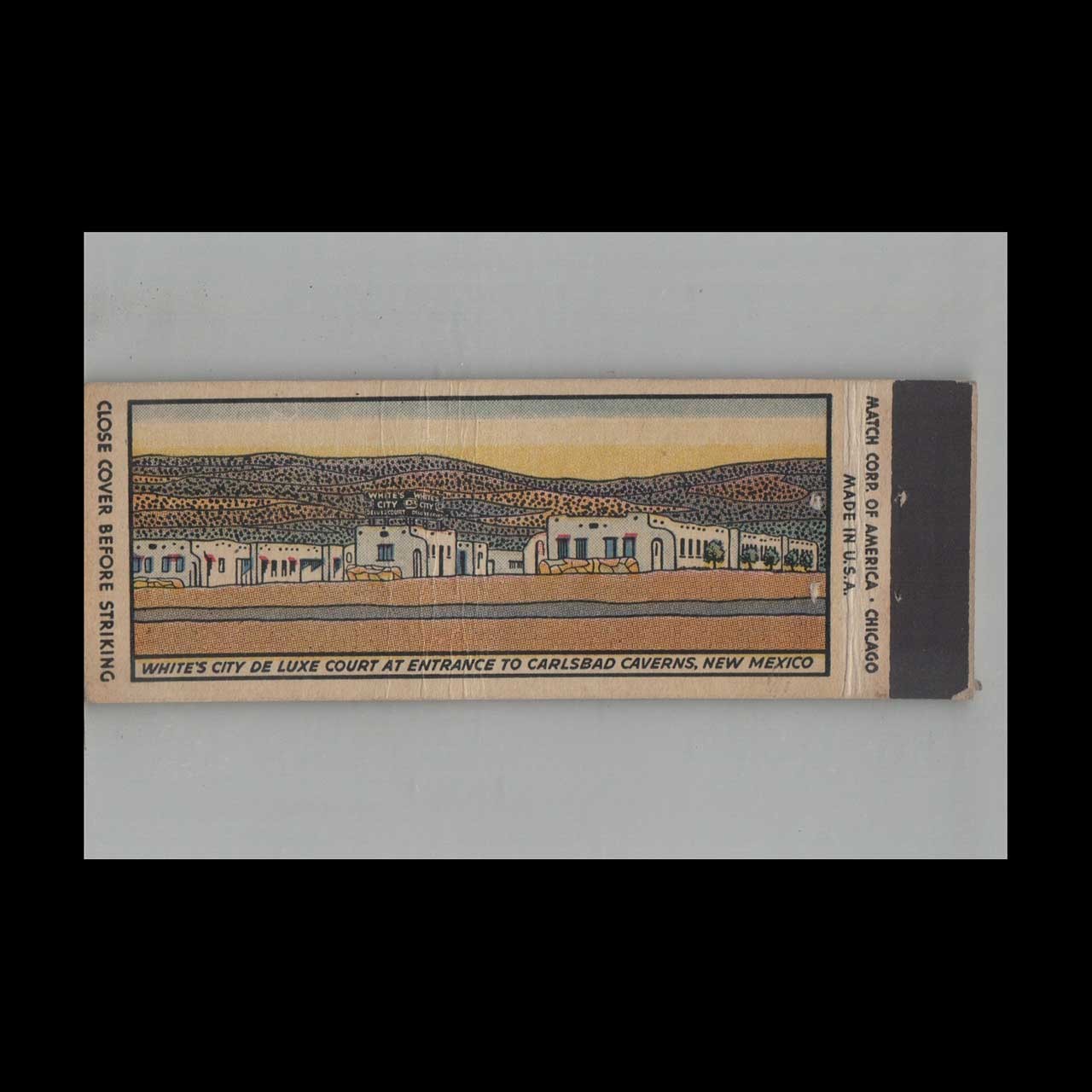 Full Length Matchbook Cover Whites City De Luxe Court Carlsbad Caverns NM