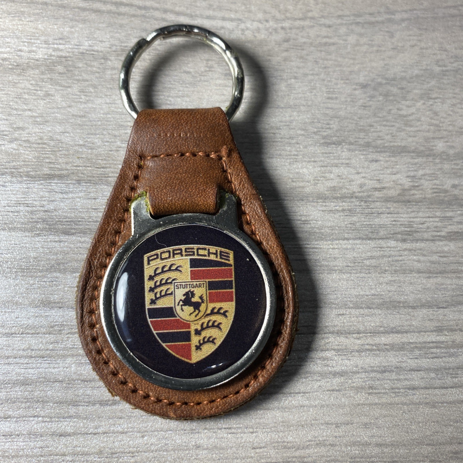 PORSCHE  KEY CHAIN BEAUTIFUL SOFT BROWN  LEATHER ....BEAUTIFUL