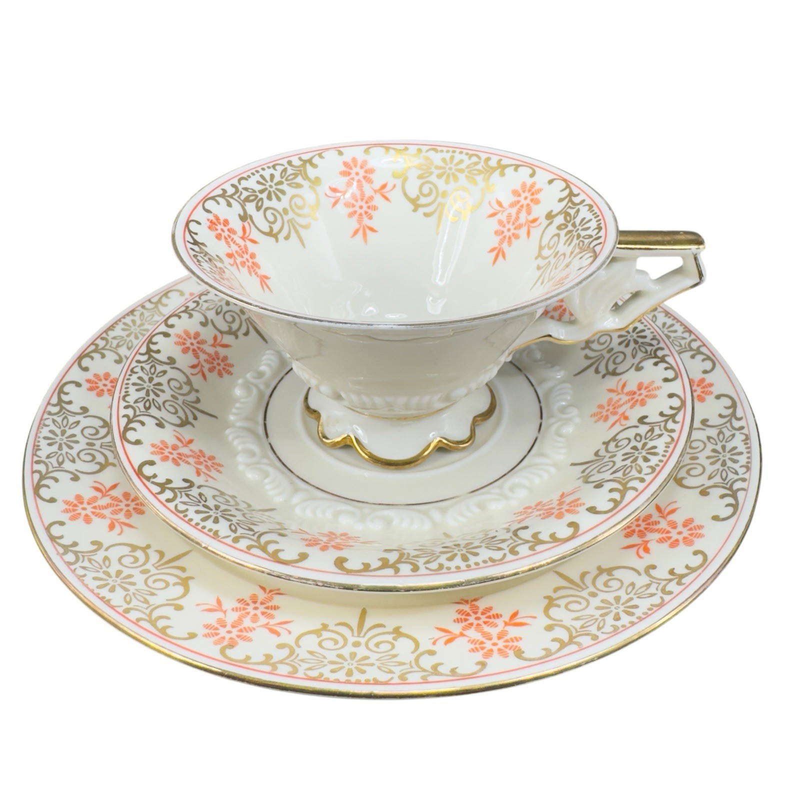 Vintage Waldershof Bavaria Germany Fine Porcelain Teacup Saucer And Plate Set Vintage Waldershof Bavaria Germany Fine Porcelain Teacup Saucer And Plate Set