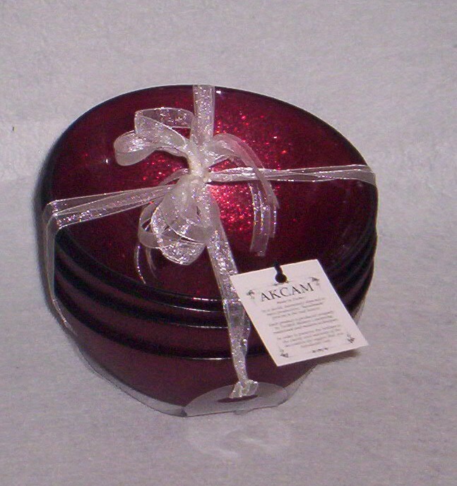 AKCAM  RED Glass Salad Bowls New, Set of 4