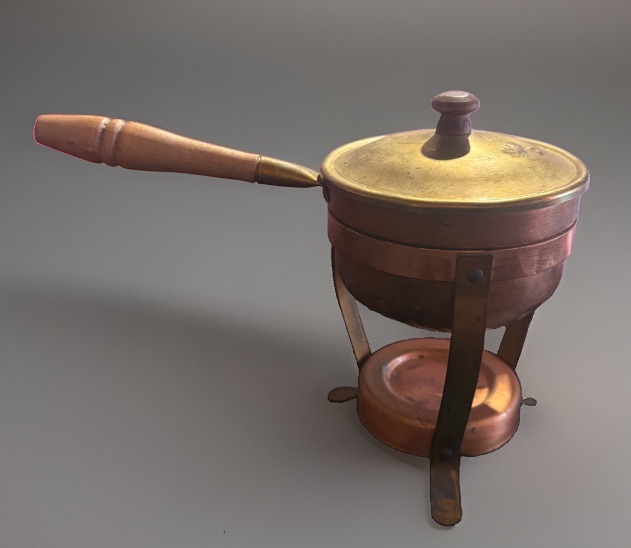 Beautiful Vintage Copper & Brass Chafing Dish with Warming Stand