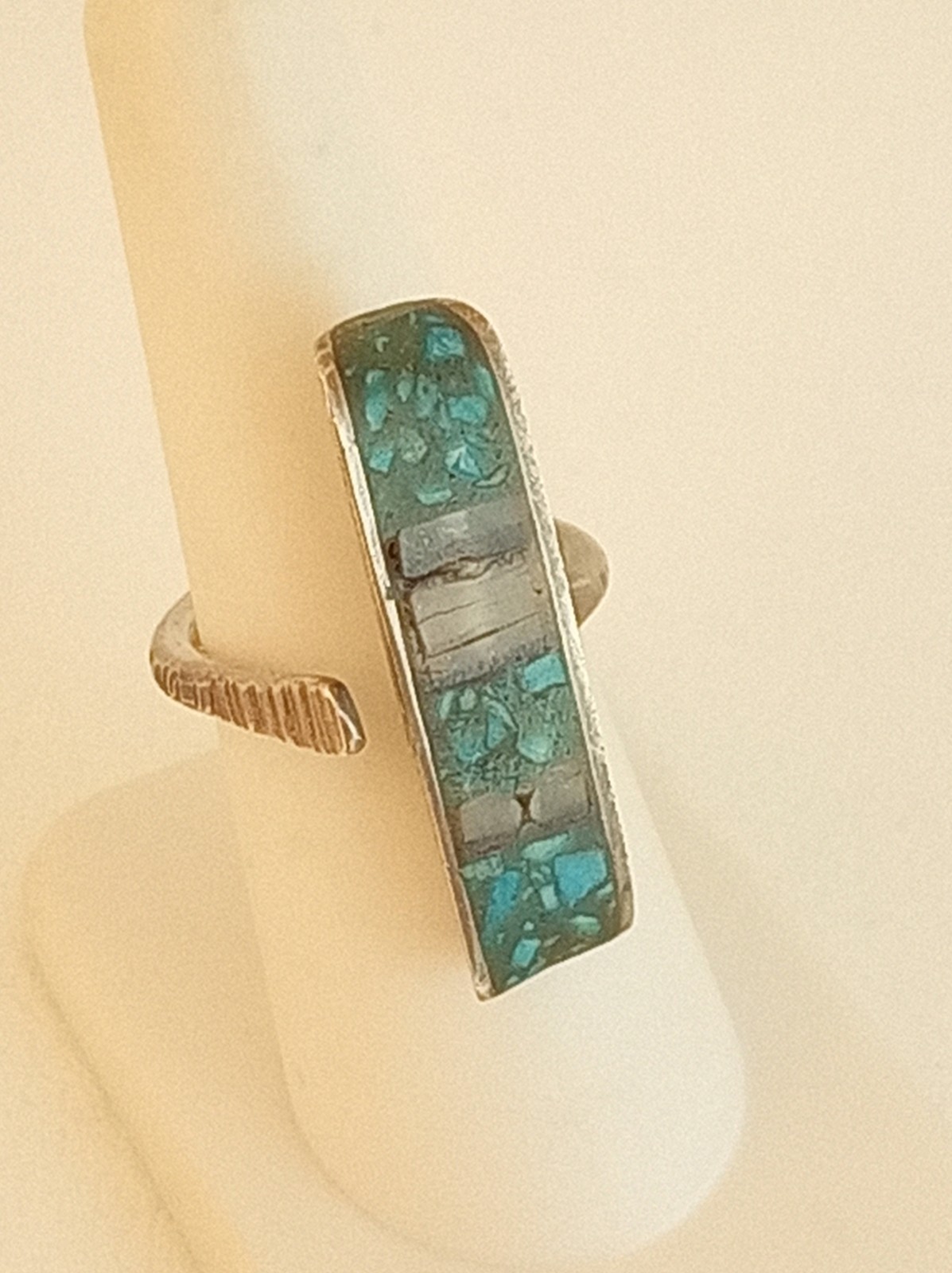 Vintage turquoise mosaic sterling silver ring sz 7 or bolo tie slide