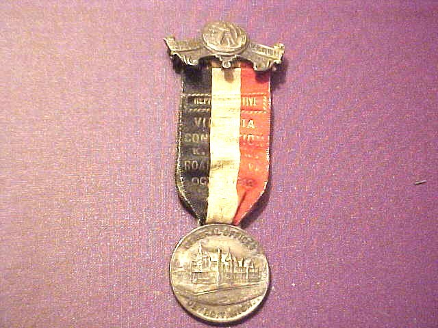 1912 Roanoke VA Knights of Maccabees Medal Ribbon Whitehead Hoag Fraternal 1912 Roanoke VA Knights of Maccabees Medal Ribbon Whitehead Hoag Fraternal